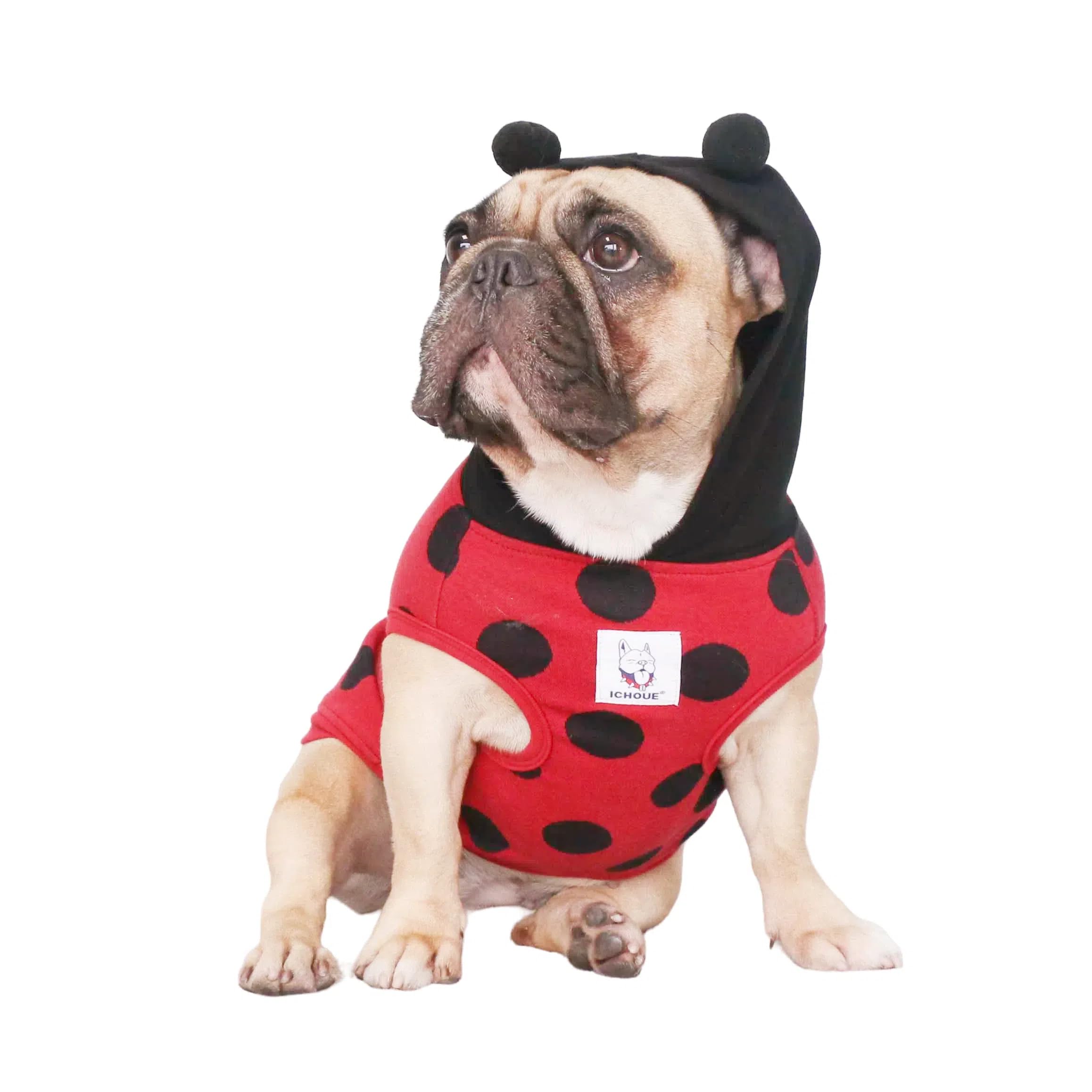 Ichoue Ladybug Ladybird Lady Beetle English Bulldog Halloween Costumes Hoodies Sleeveless Clothes Outfits Funny Cosplay Shirts For Medium Dogs French Frenchie Pug Boston - Black And Red, X-Large