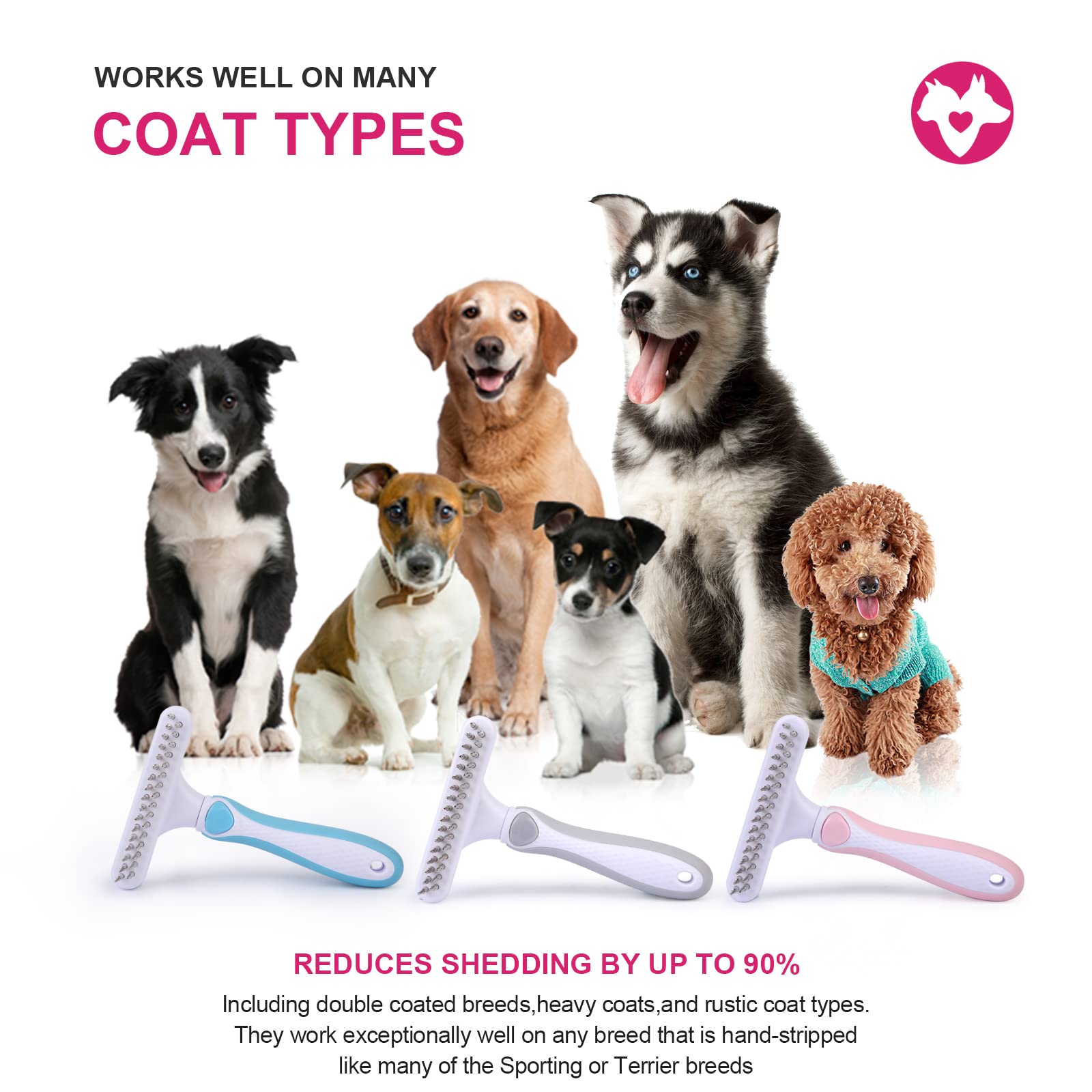 Ordermore Pet Grooming Brush - Undercoat Rake For Dogs, Cats, Dematting Deshedding Brush Comb - Ideal For Thick, Long Hair, Matted Pets - Professional Shedding Tool - Blue