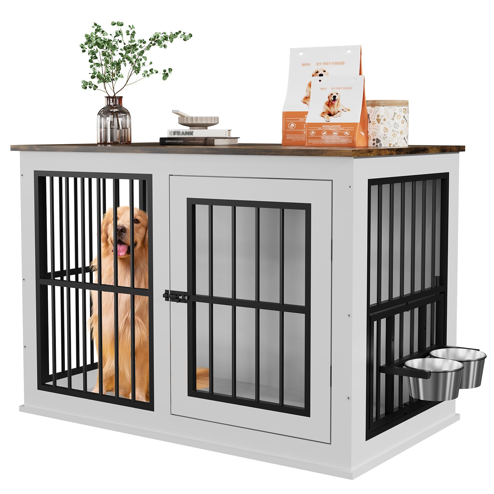 40 Wooden Dog Crate Furniture, Heavy Duty Indestructible, Liftable Top Large Dog Crate Escape-Proof,Decorative Pet Crate House