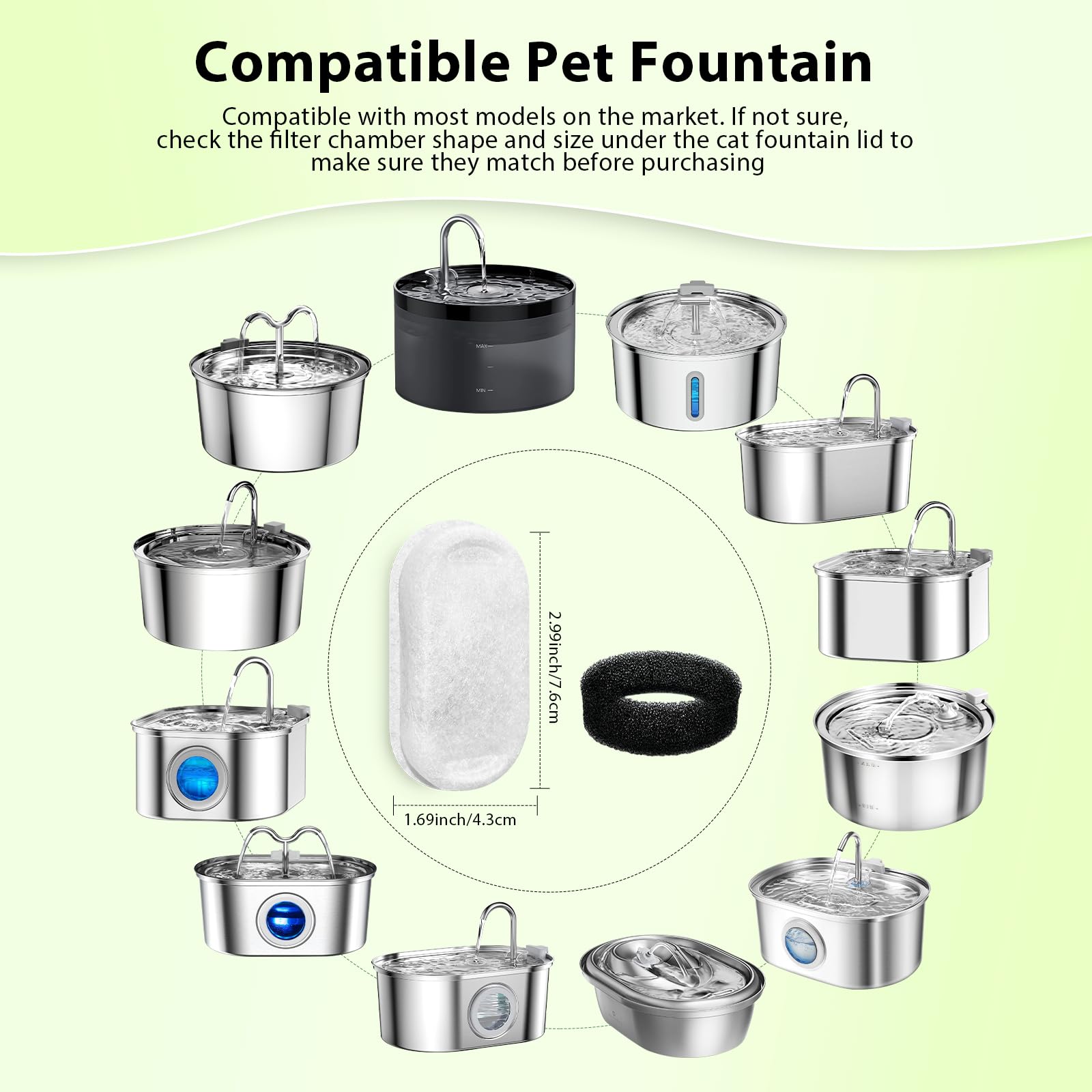 Cat Water Fountain Filters - 48 Pack Cat Fountain Filters For 3.2L/108Oz & 2L/67Oz Pet Water Fountain, Three-Layer Filtration Re