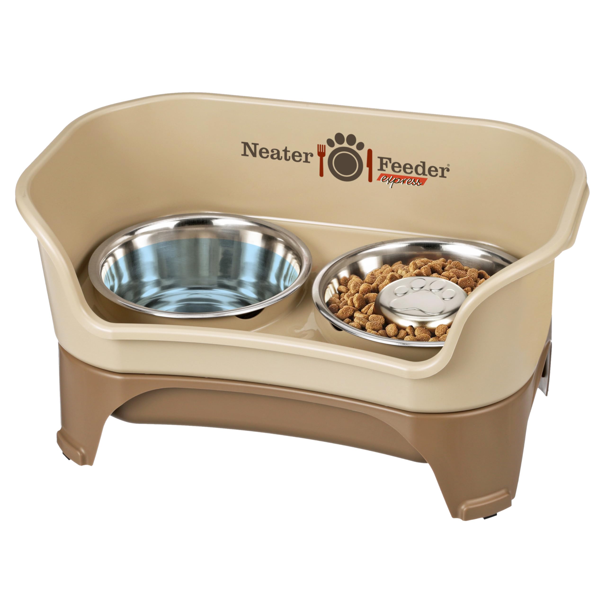 Neater Feeder - Express Model W/Slow Feed Bowl - Mess-Proof Dog Bowls (M/L, Cappuccino) Made In Usa -Elevated, No Spill, Non-Tip