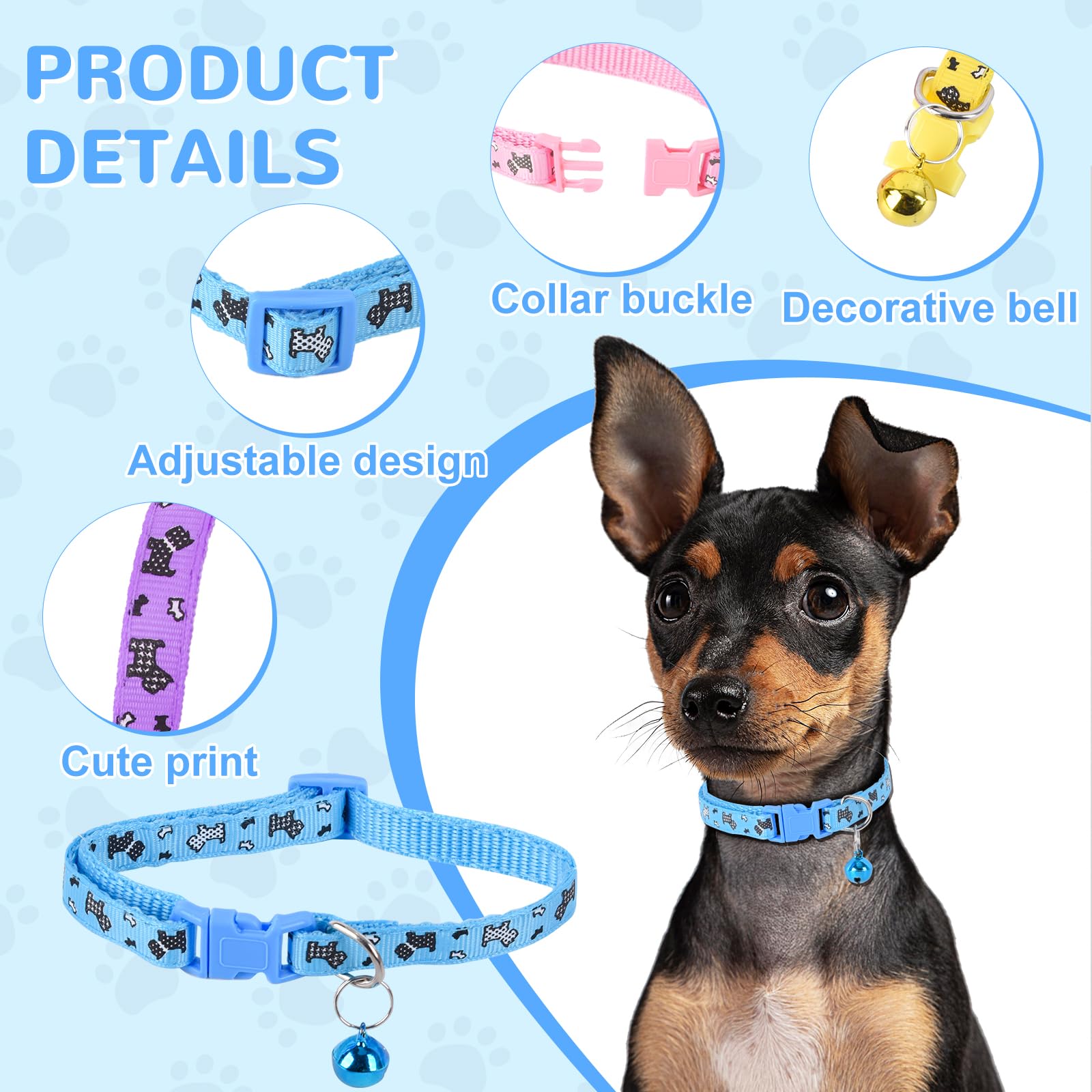 Xxs Dog Collar Teacup Dog Collar, Printed Dog Collars, Mini Printed Dog Collars, Teacup Dogs Collars For Small Dogs Cats, Blue,