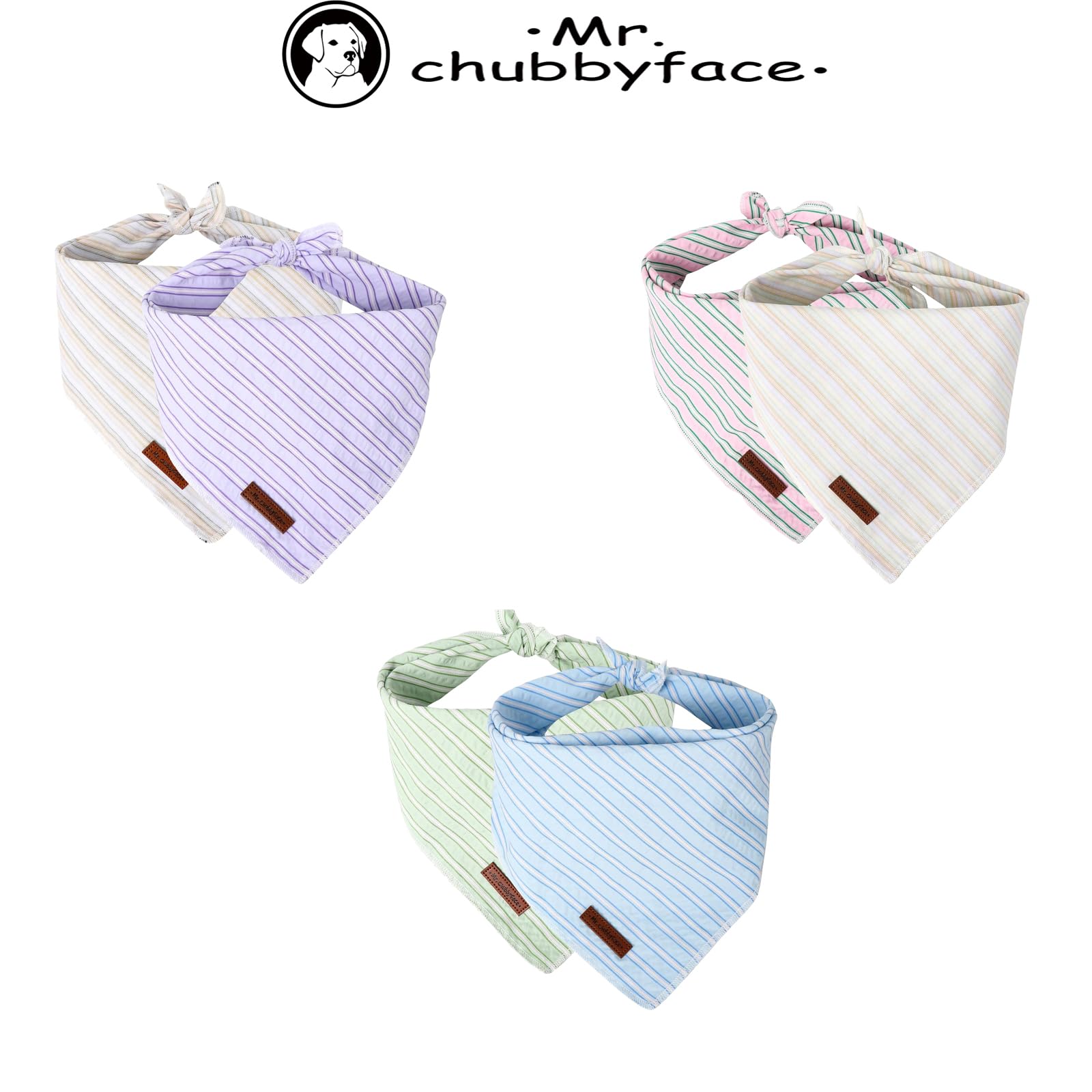 Mr. Chubbyface Macaron Striped Dog Bandanas Reversible Triangle Bibs Scarf Accessories For Dogs Cats Pets Orange And Pink S