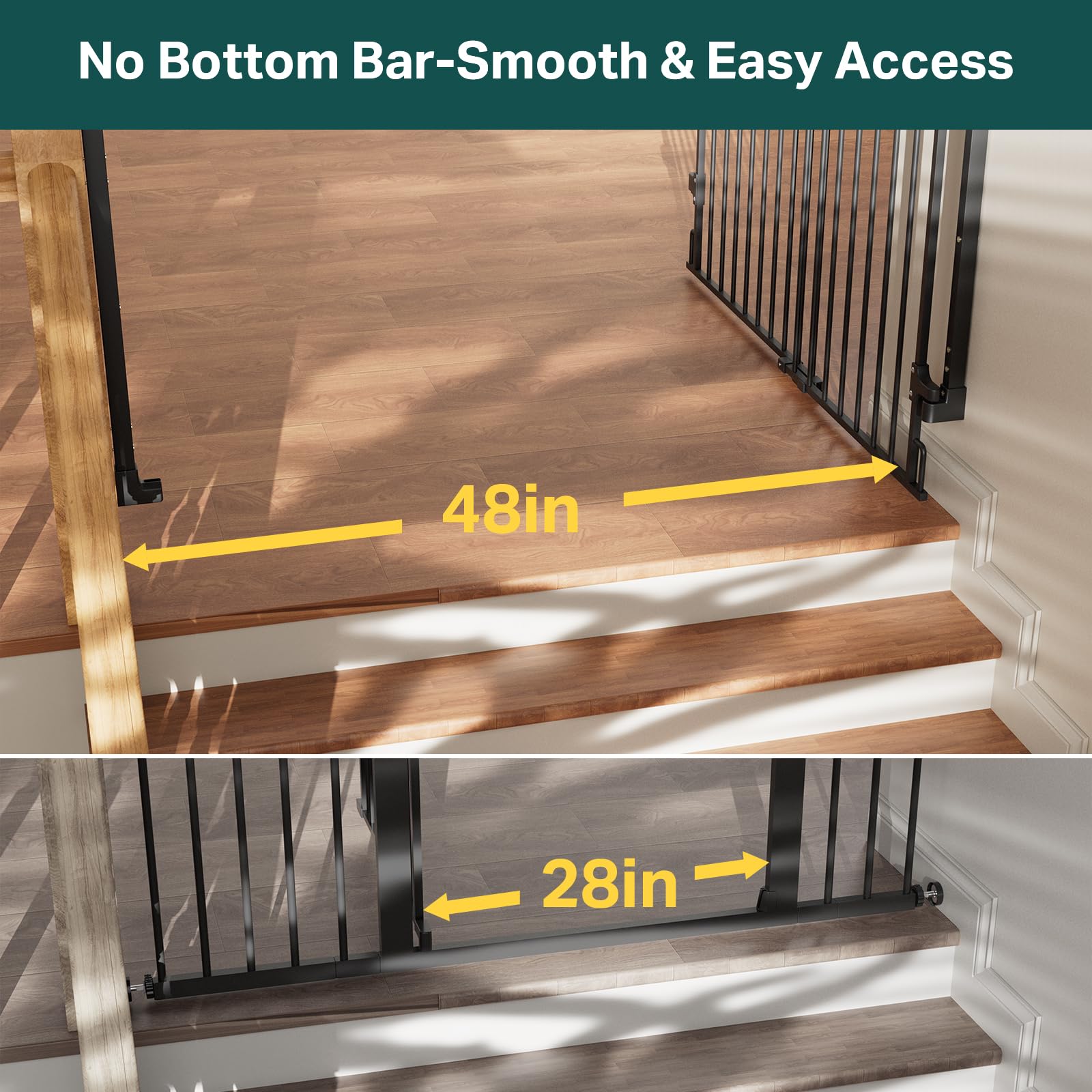 Cumbor Expandable 31.6-48 Baby Gate for Stairs, Wall-Mounted, 2-in-1 No Bottom Bar Dog Gate Indoor, Pet Gate for Doorways with L