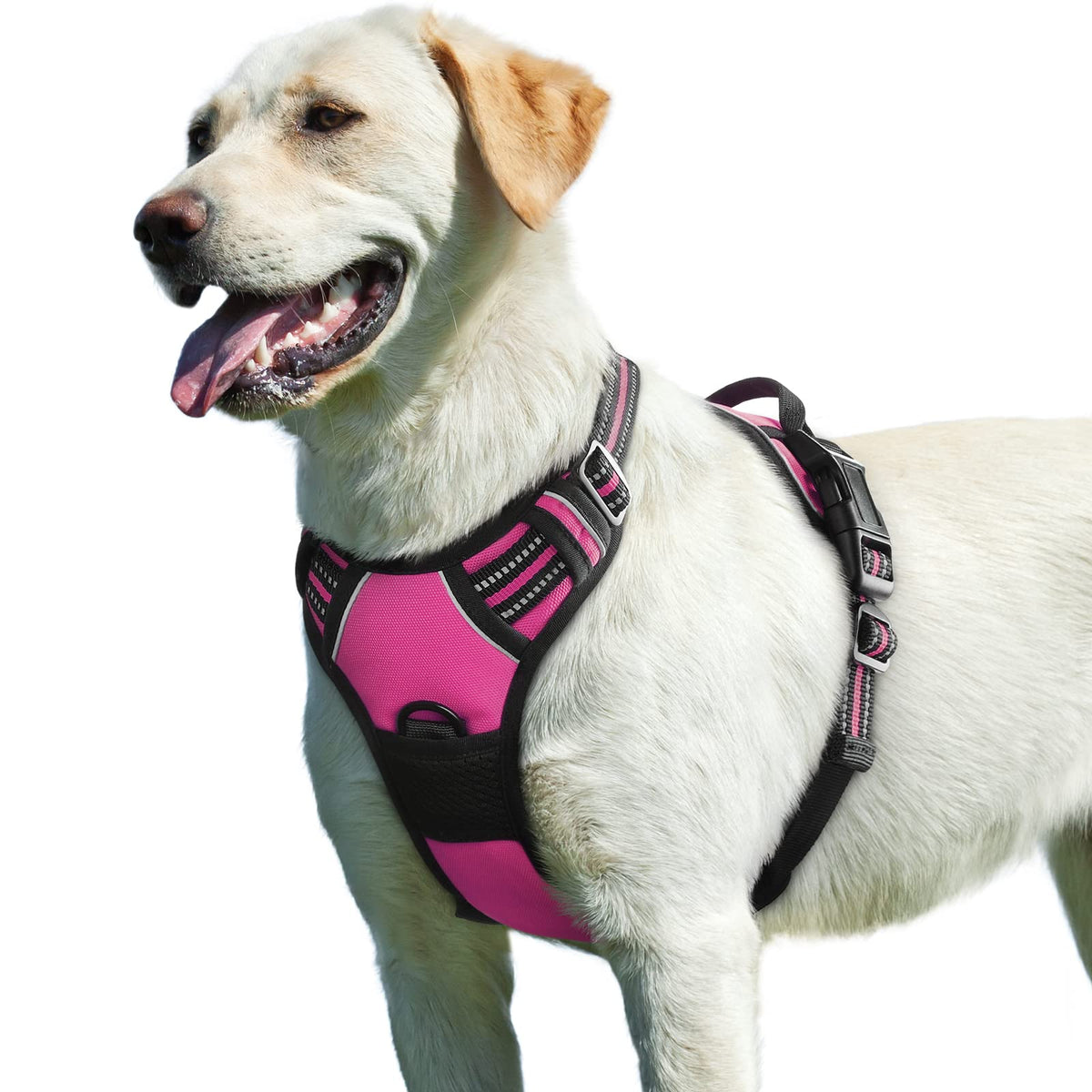 Eagloo Dog Harness For Large Dogs, No Pull Service Vest With Reflective Strips And Control Handle, Adjustable And Comfortable For Easy Walking, No Choke Pet Harness With 2 Metal Rings, Rose Red, L