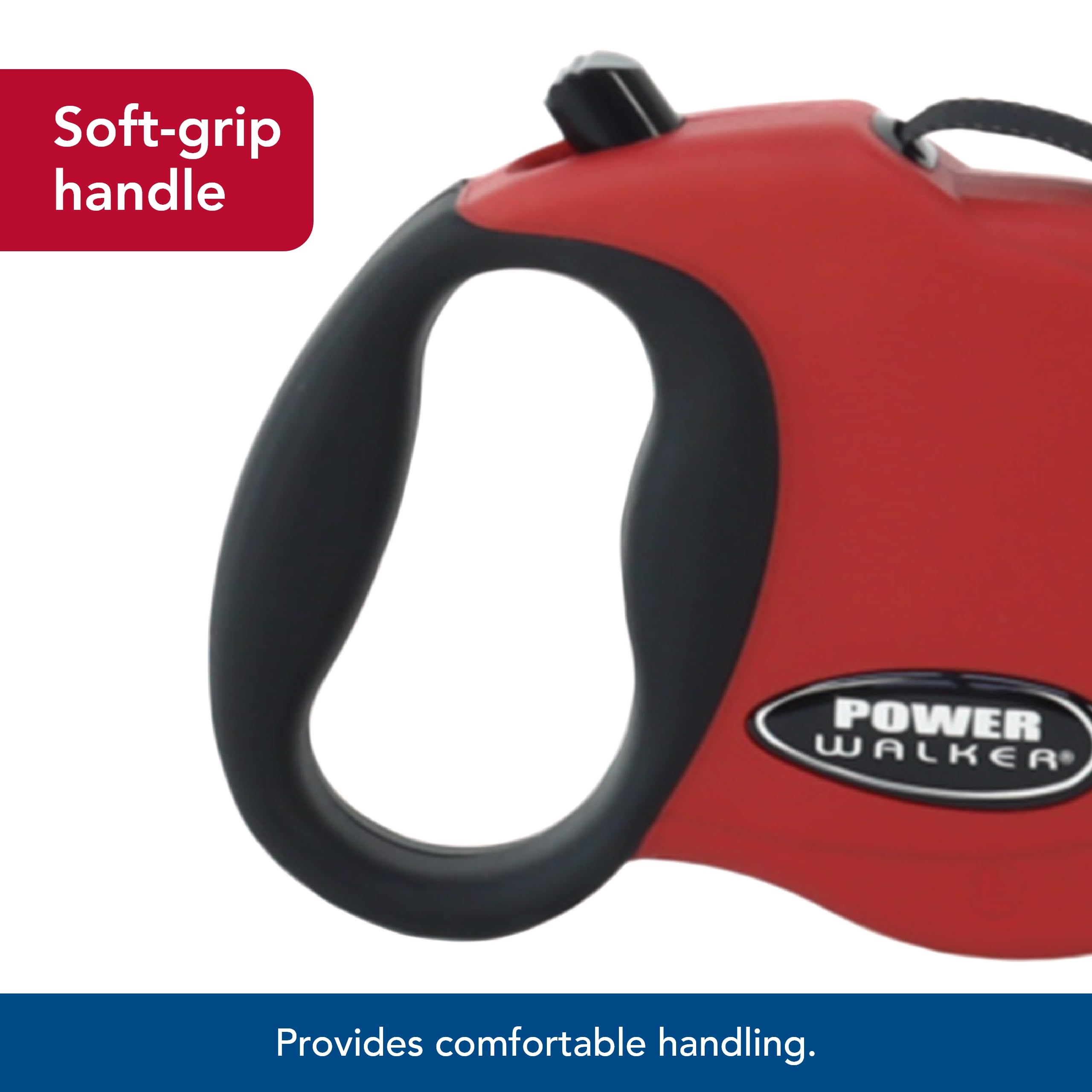 Coastal Pet Power Walker Dog Retractable Leash - Reflective Dog Leash - Stop-And-Release Control Button - Comfort Grip Handle - Red - Medium