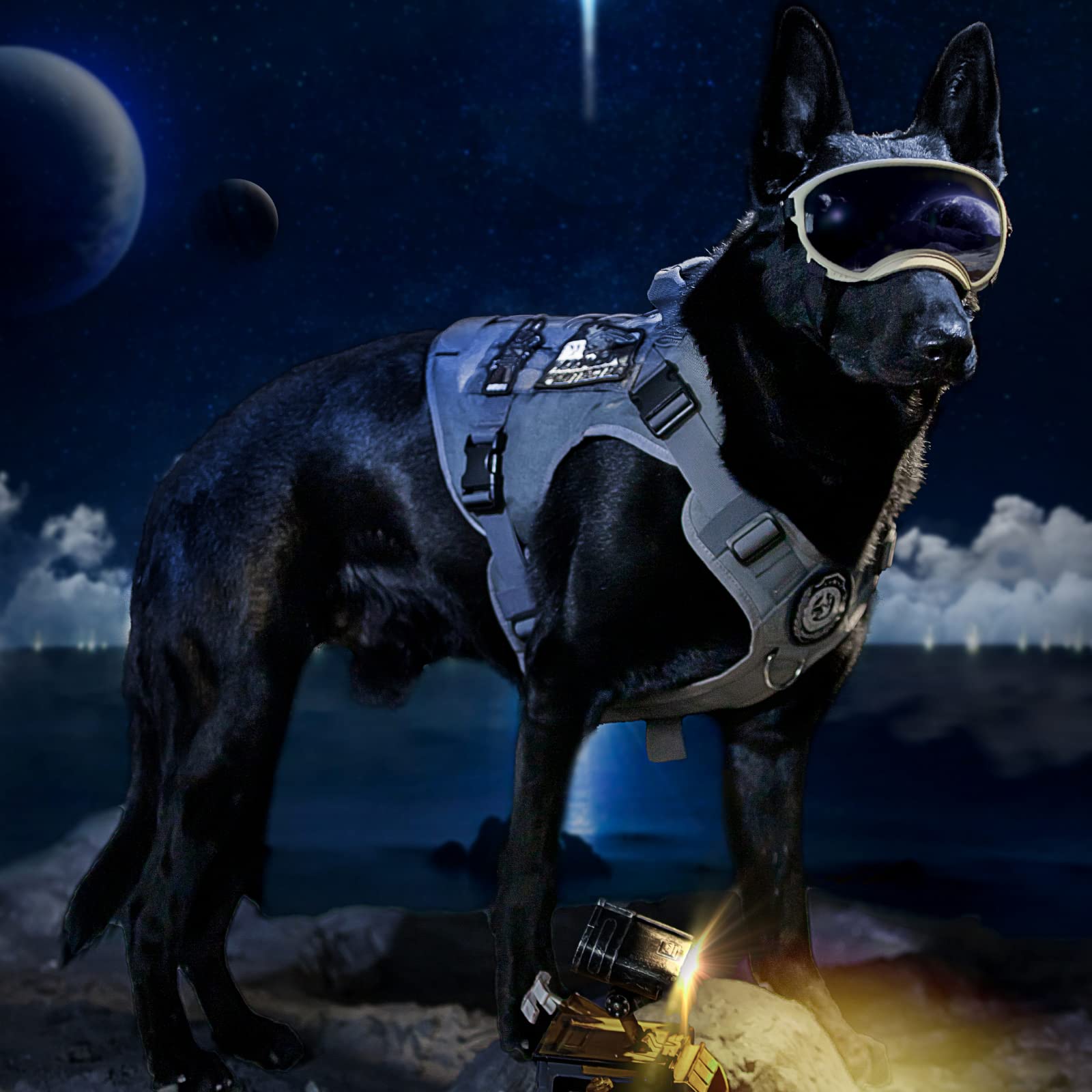 OneTigris Tactical Dog Harness Vest,Adjustable Dog Harness for Large Dogs,No-Pull Service Dog Vest with Hook & Loop Panels(Grey,