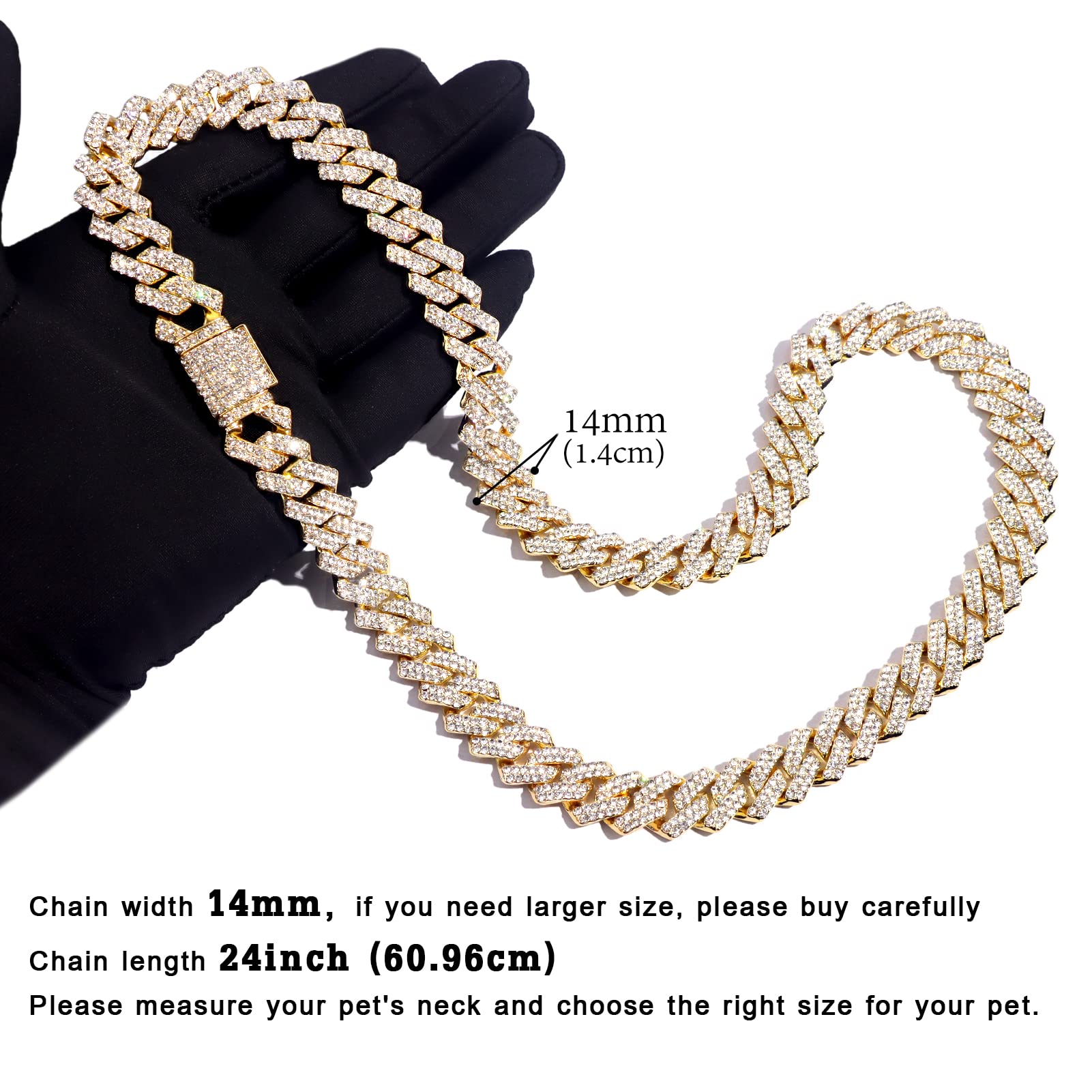 Flatfoosie Cuban Link Metal Chain Collar With Secure Buckle - 14Mm Gold Chain Dog Collar For Small To Large Dogs & Cats (24 Inch