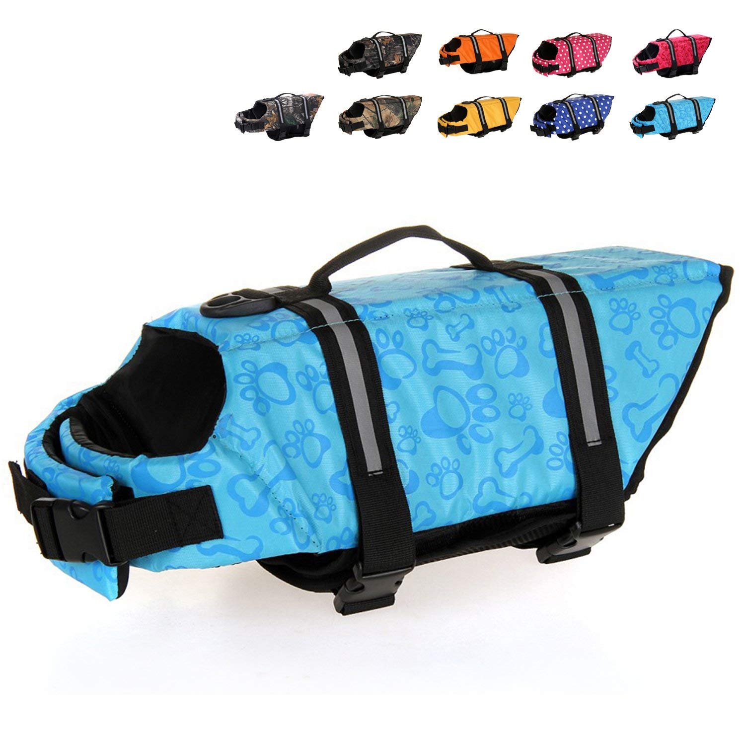 Haocoo Dog Life Jacket Vest Saver Safety Swimsuit Preserver With Reflective Stripes/Adjustable Belt Dogs?Blue Bone,Xxl