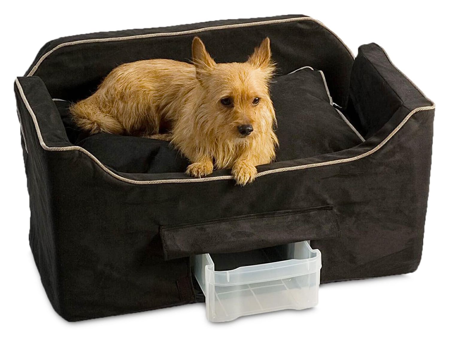 Snoozer Dog Car Seat With Storage Tray: Lookout Ii Dog Booster Car Seat Medium Sized Dog, Pet Car Seat To Help Car Sickness For Dogs, Included Harness Strap, Black Removable Washable Cover