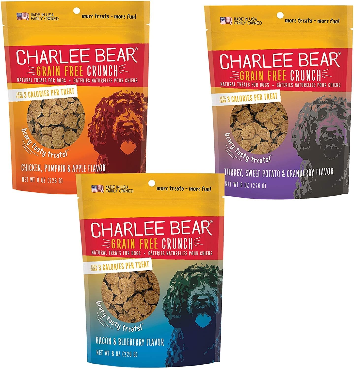 Charlee Bear Dogs Training Treat and Snack, Crunchy Low Calorie Grain Free Dog Treats, Made in USA, Best for Small and Medium Br