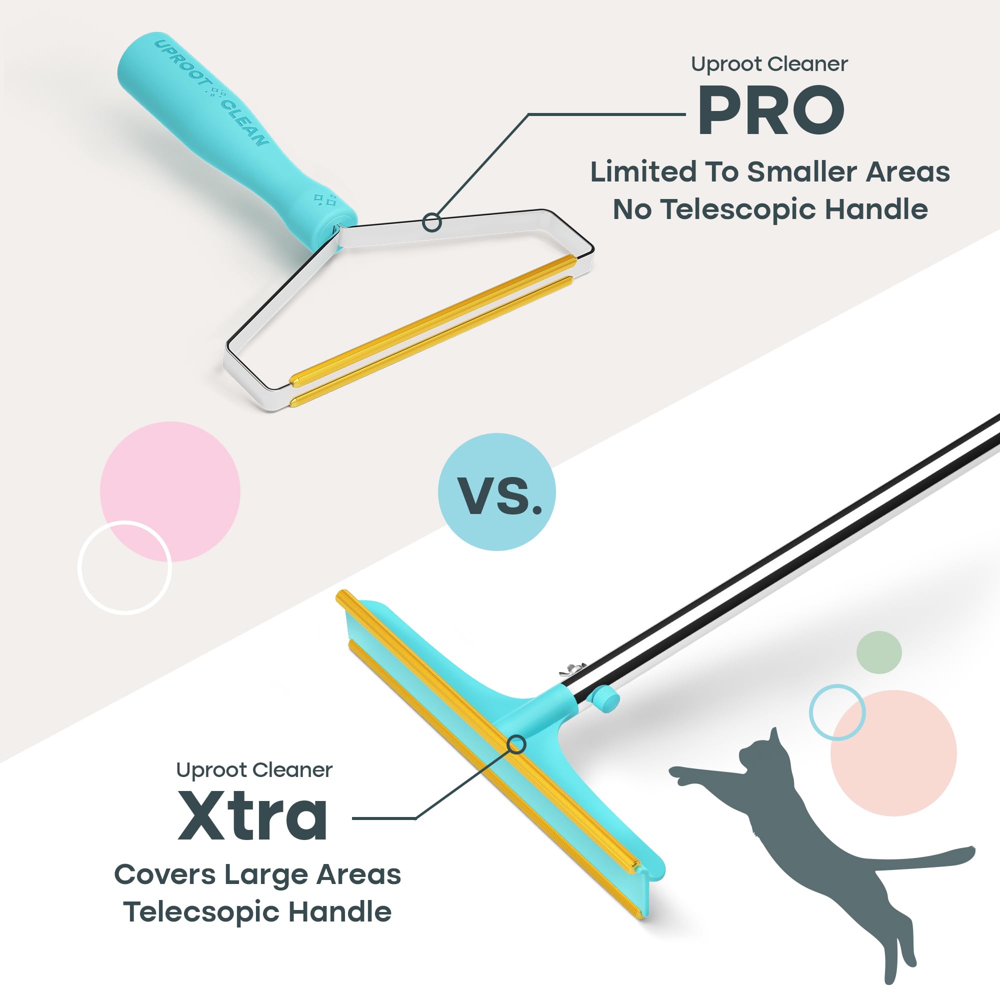 Uproot Clean Xtra - Pet Hair Removal Broom - Telescopic 60' Handle & Reusable Design - Like An Uproot Cleaner Pro Pet Hair Remover, But Created To Be An Excellent Carpet Rake For Pet Hair Removal