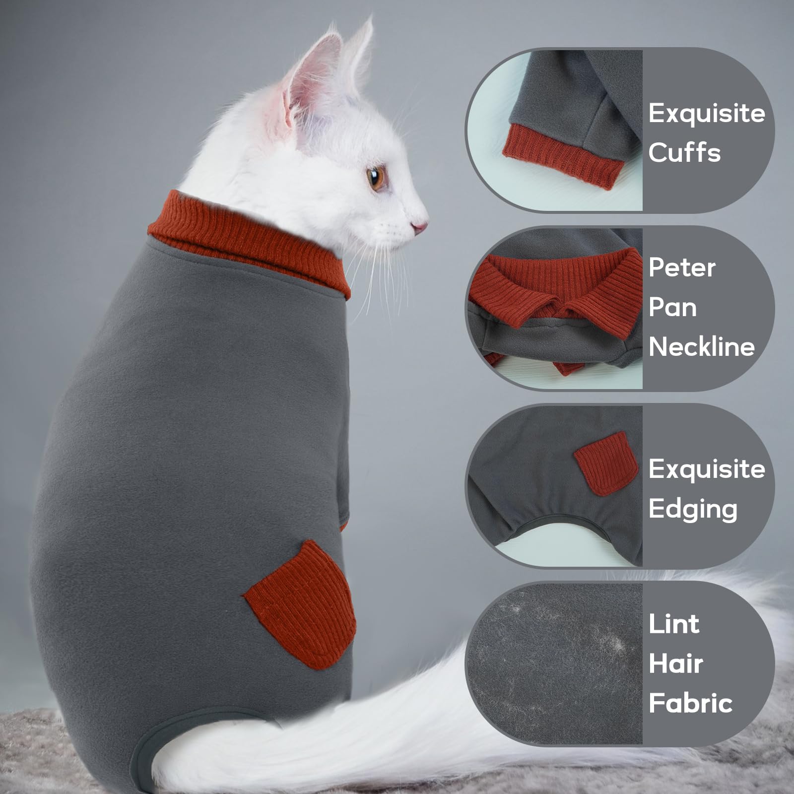 Qbleev Cat Pajamas For Cats Only, Sticky Hair Cat Clothes, Cat Onesie For Cats After Surgery Female Male, Surgical Cat Recovery