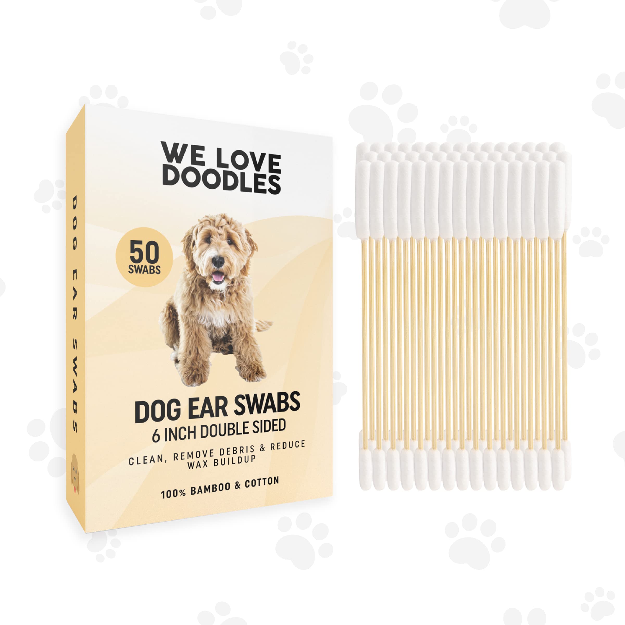We Love Doodles Long Cotton Dog Ear Swabs | Double Sided Qtips for Dogs | Large Wooden Cleaner Balls Tool | Q Tips Swab to Flush