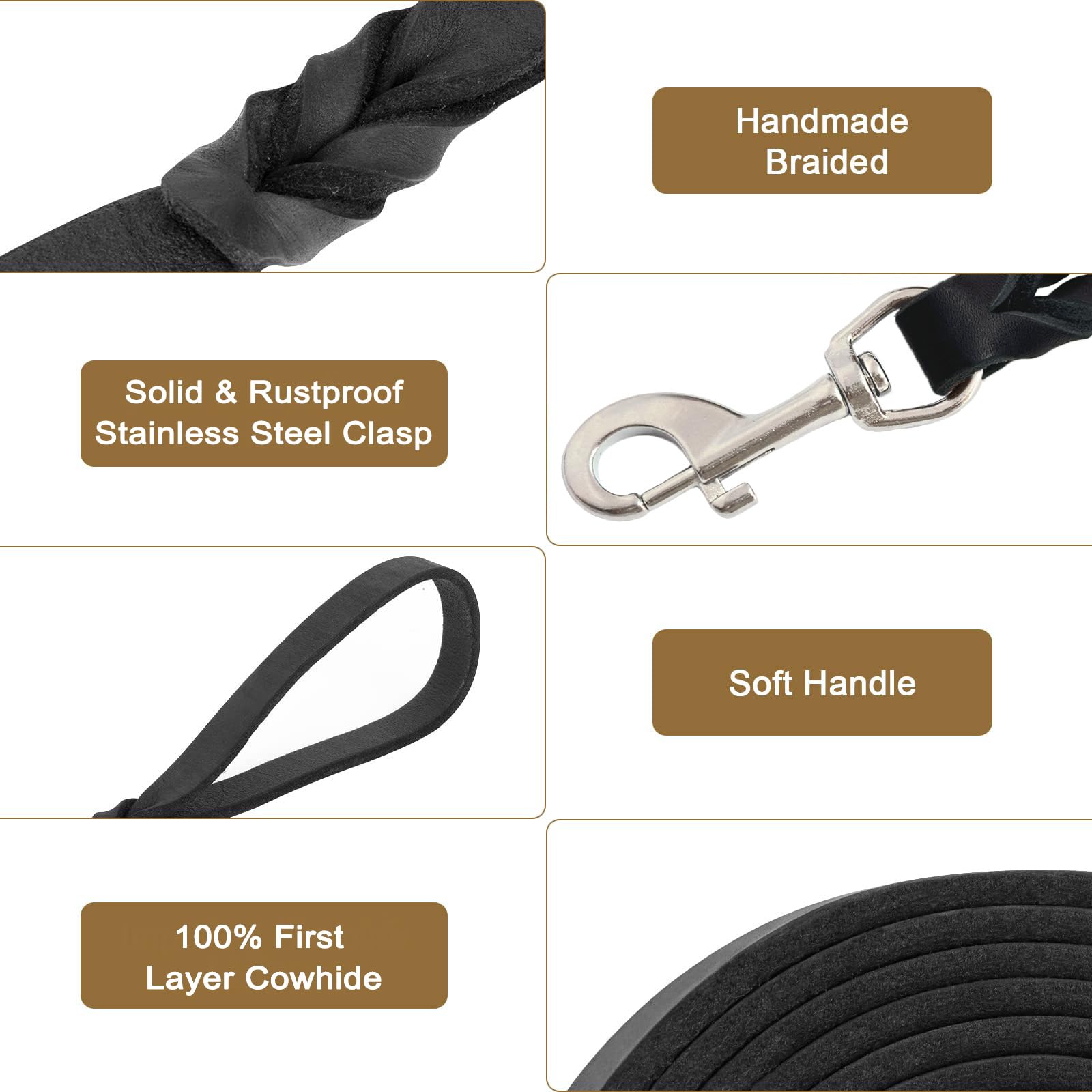 Leather Dog Leash 6Ft, Heavy Duty For Large Dogs, Soft Strong Braided Training Leash For Small Medium Large Breeds (6Ftx3/4Inch,