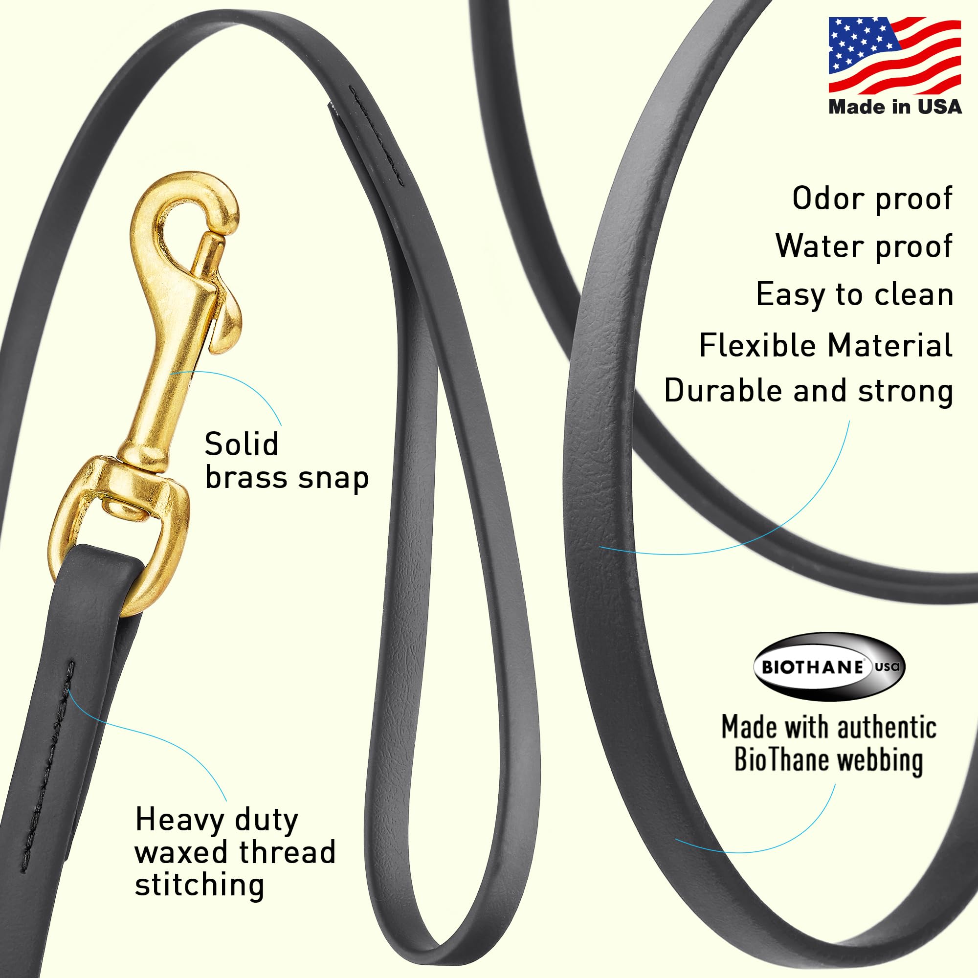 Viper Biothane Working Tracking Lead Leash Long Line For Dogs 2 Colors And 6 Sizes, 1/2'' X 33Ft, Black