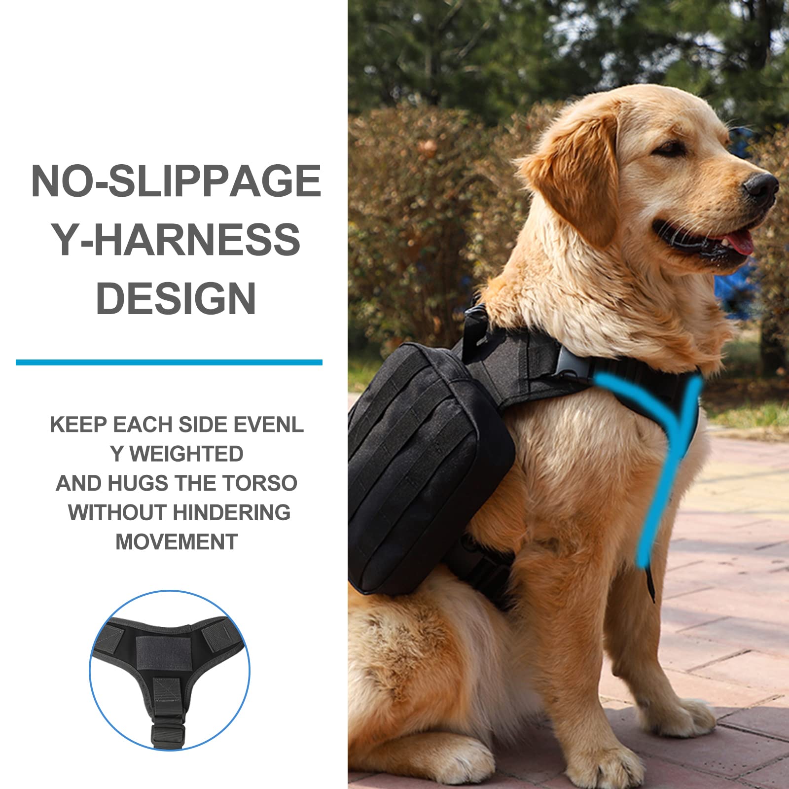 BYGD Dog Saddle Backpack for Dog to Wear, Lightweight Detachable Dog Hiking Backpack, Waterproof Dog Backpack Harness with Remov