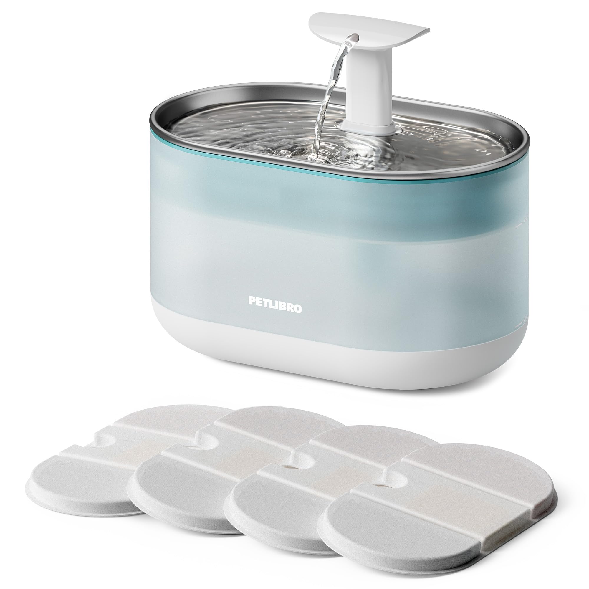 PETLIBRO Cat Water Fountain 2.1L, Ultra Quiet BPA-Free Stainless Steel Blue Pet Dispenser with 2 Flow Modes & 4 Filters