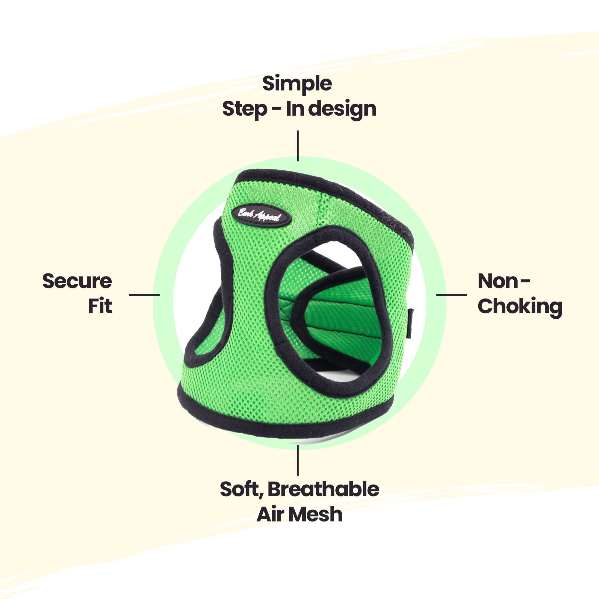 Bark Appeal Step-In Dog Harness, Mesh Step In Dog Vest Harness For Small & Medium Dogs, Non-Choking With Adjustable Heavy-Duty Buckle For Safe, Secure Fit - (Large, Lime Green)