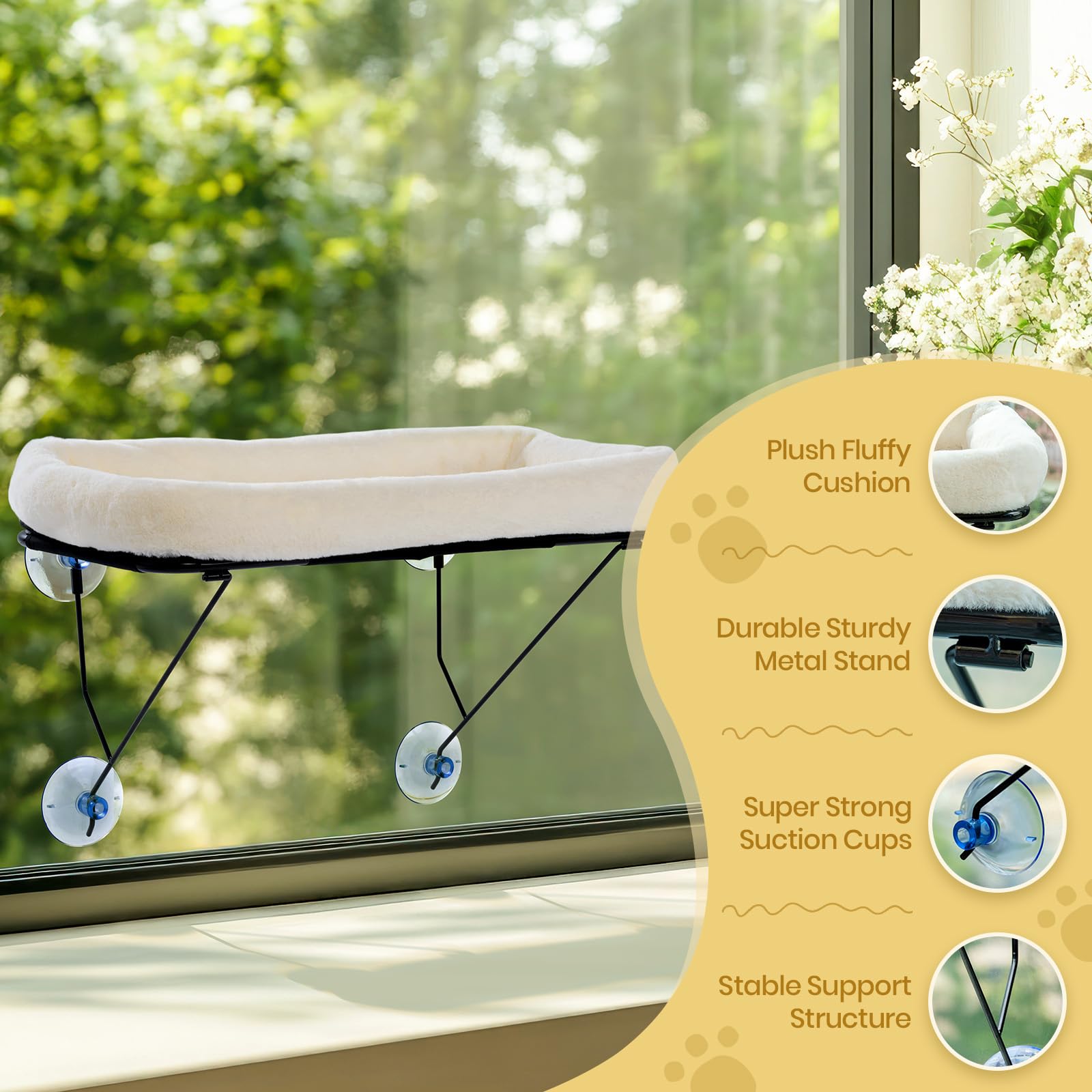 Foldable Cat Window Perch - Cozy Cat Window Hammock Bed For Large Cats, With Metal Frame For 40Lbs Load-Bearing, Easy Install Wi