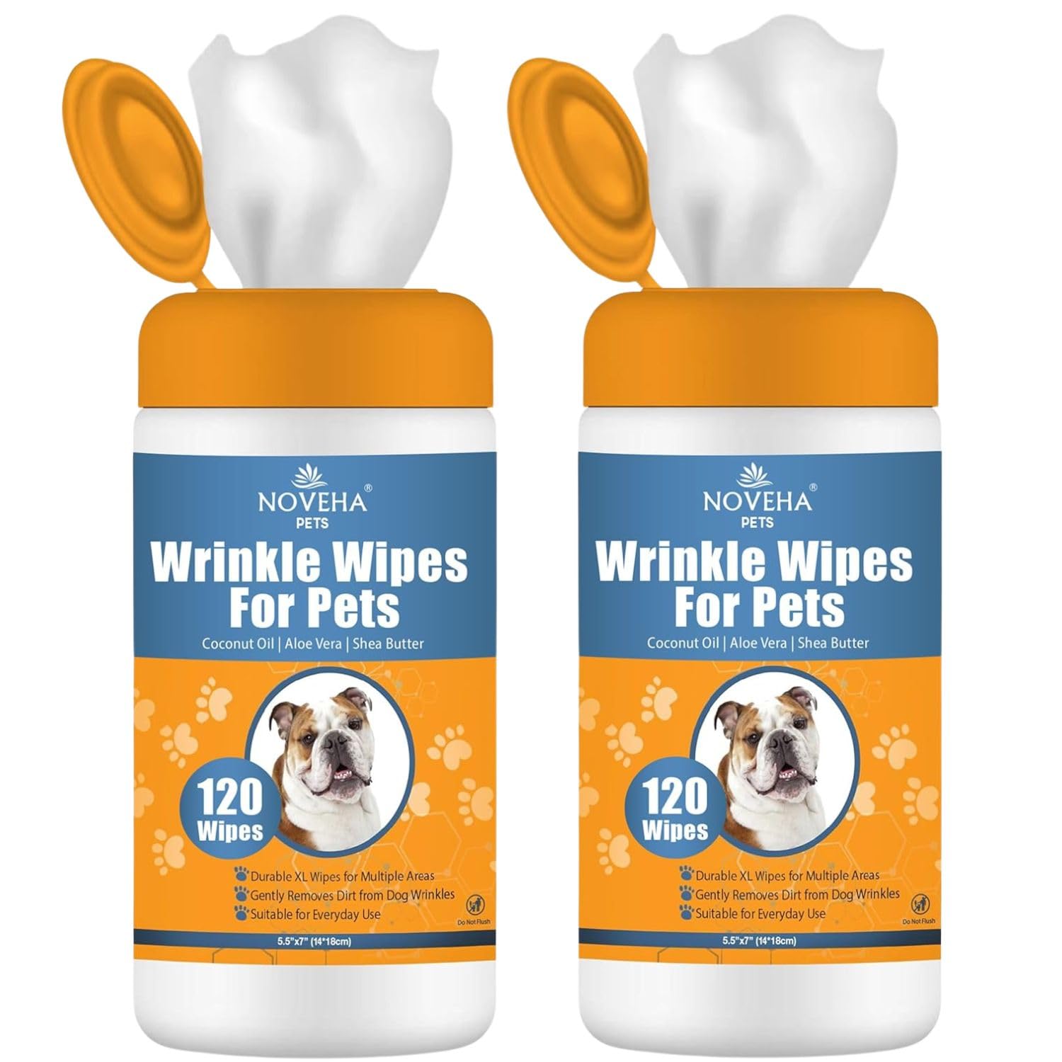Noveha Wrinkle Xl Wipes For Dogs | Wipes For Bulldog, French Bulldog, Pug, English Bulldog - Wipes For Multiple Areas Removes Di