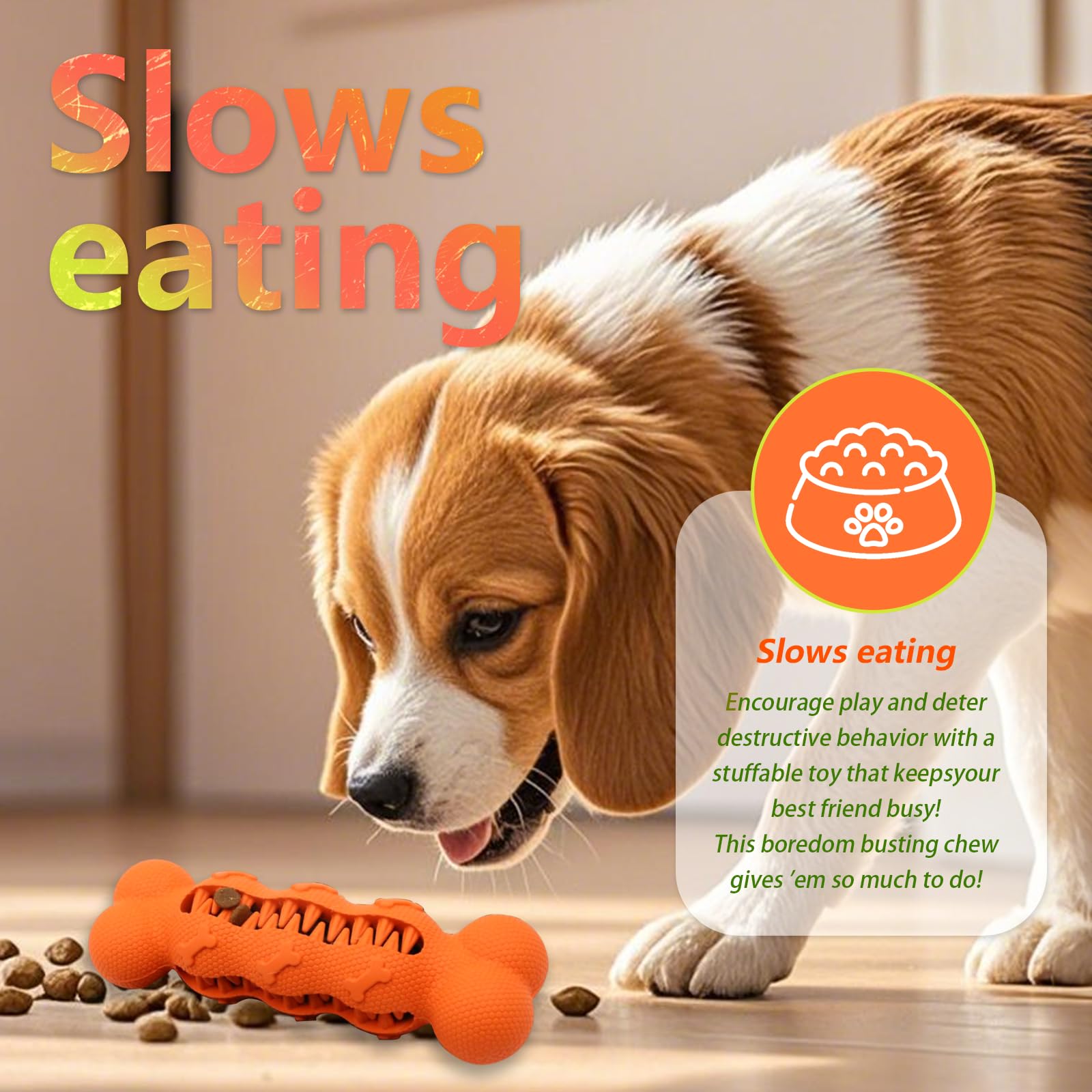 LaRoo Treat Dispensing Dog Toy - Chew Toy for Dogs, Durable, Cleans Teeth, Natural Rubber Slow Feeder Puzzle for Weight Manageme