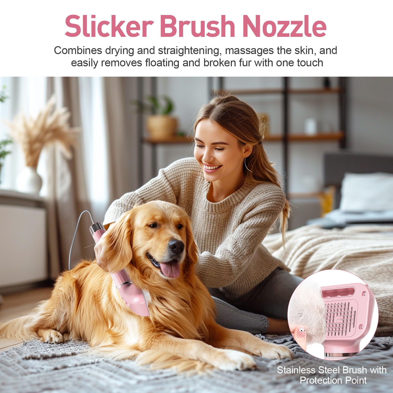 Discala Dog Dryer, Dog Grooming Blow Dryer Kit With Slicker Brush For Pet, High Velocity Blow Dryer For Dogs With Adjustable Spe