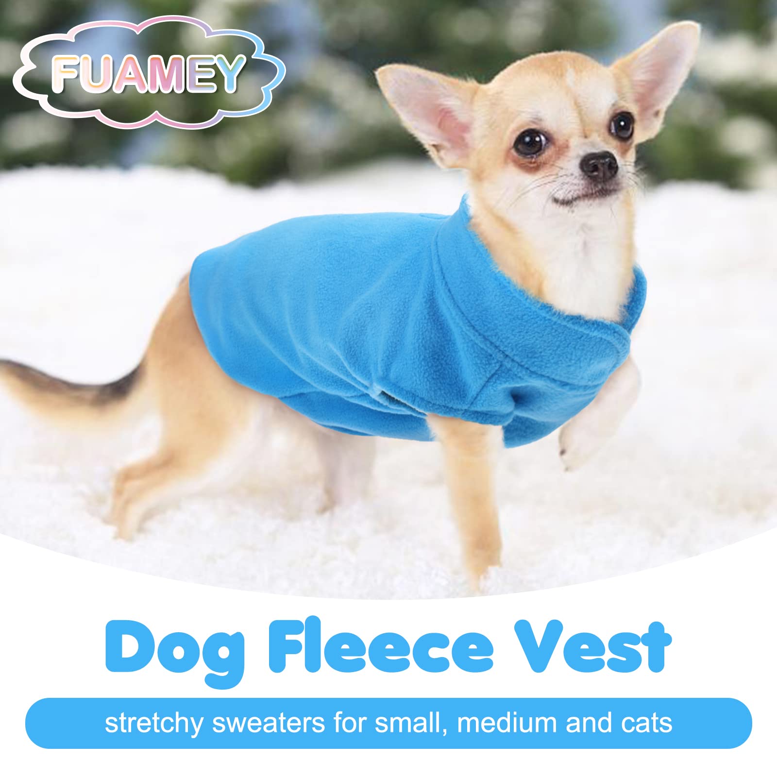 Fuamey Dog Fleece Vest,Warm Sweatshirt Puppy Stretchy Sweater Pullover Dog Turtleneck Coat Dog Winter Jacket With Leash Hole,Doggie Dachshund Sweaters Yorkie Clothes For Small Medium Dogs Blue L