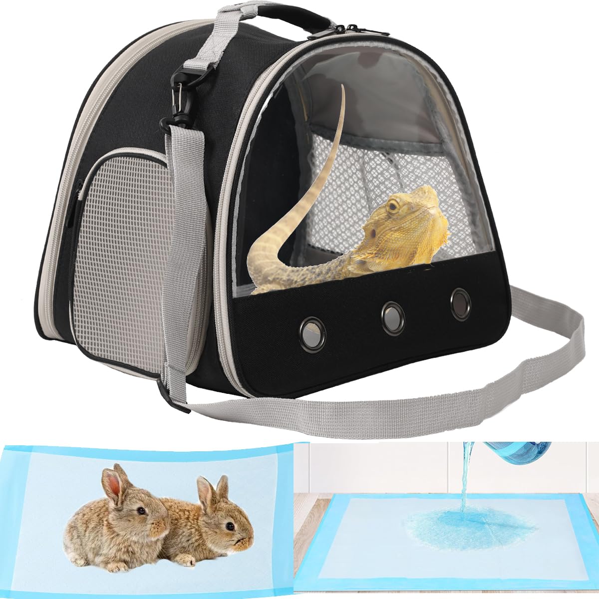 Small Animal Travel Carrier with Absorbent Pad Set, Pee Pad with Leak-Proof Quick-Dry Design for Guinea Pig,Portable Bearded Dra