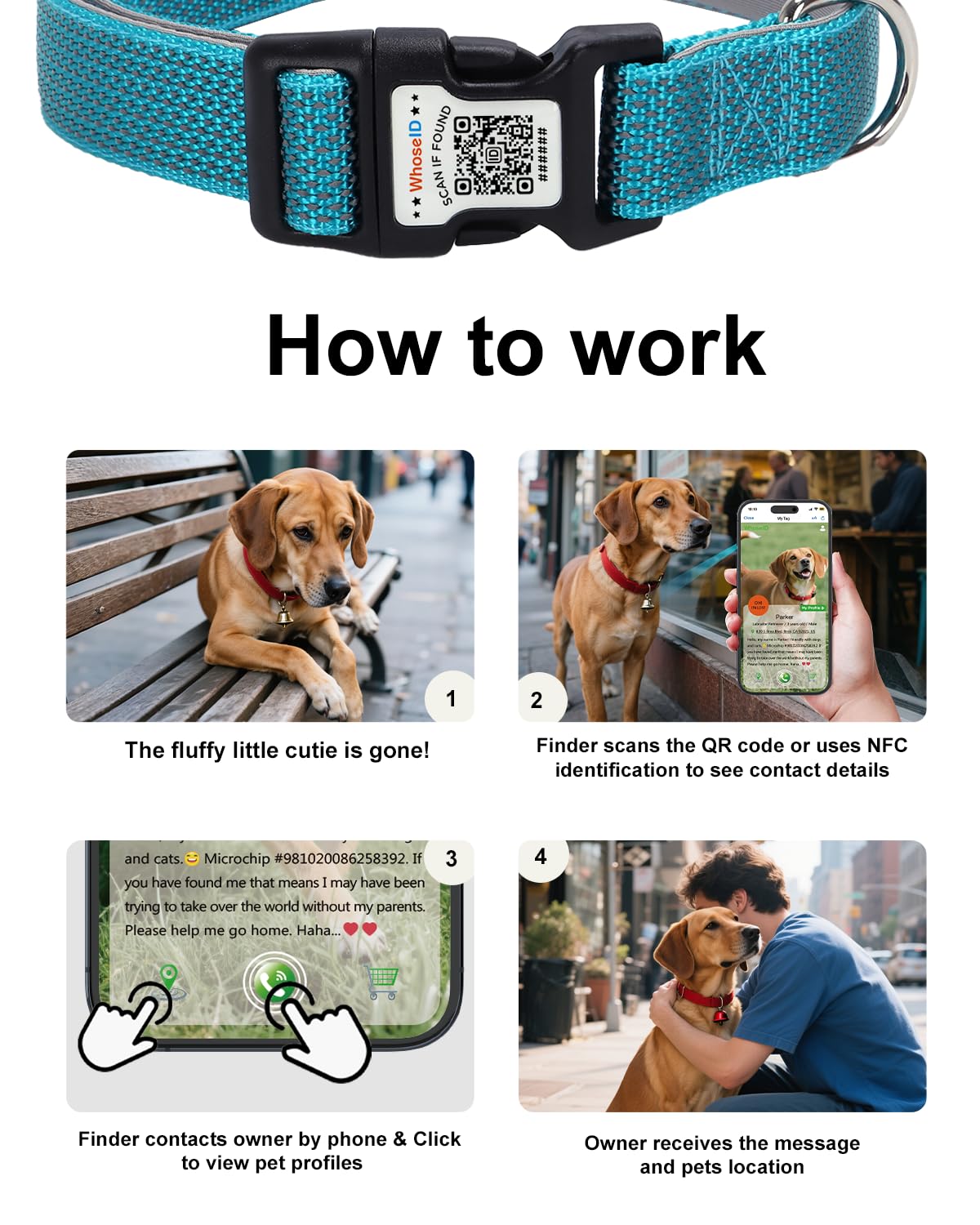 Whoseid Reflective Dog Collar With Airtag Holder,Adjustable Dog Collar With Neoprene Padded & Anti-Lost Qr Code Buckle (Blue, Me