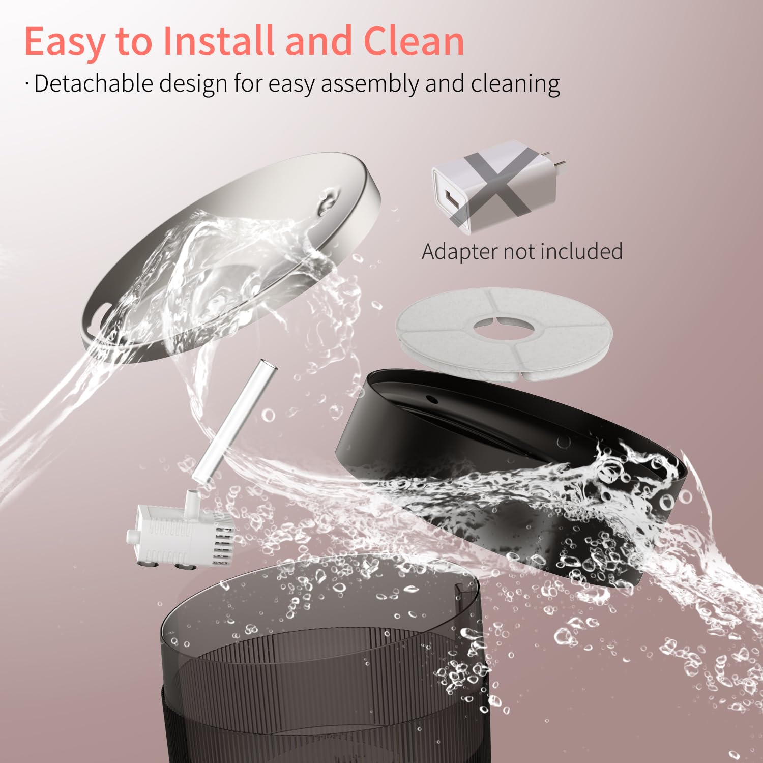 Beq Cat Water Fountain, 84Oz/2.5L Stainless Steel Automatic Pet Fountain Water Dispenser With 4Pcs Replacement Filters For Cats,