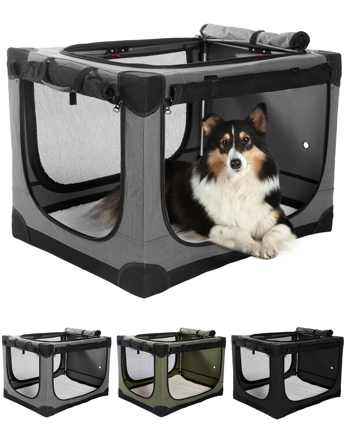 Veraste 24 Inch Collapsible Travel Dog Crate for Medium Large Dogs, Portable Dog Crate 4-Door Foldable Soft Kennel with Durable 