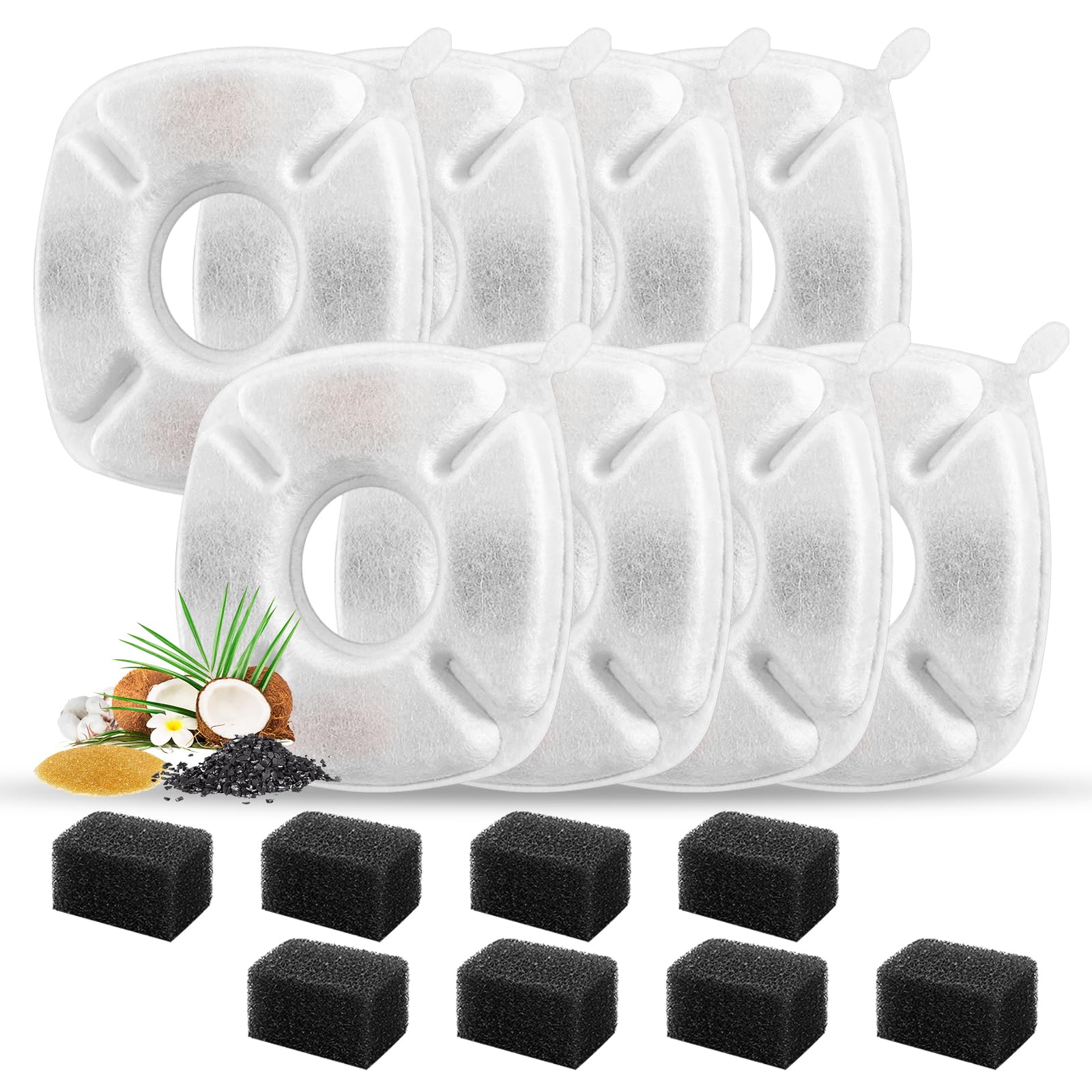 16 Pcs Cat Fountain Replacement Filters 8 Pack Cat Water Fountain Replacement Filters With 8 Pack Pre-Filter Sponges, Pet Founta