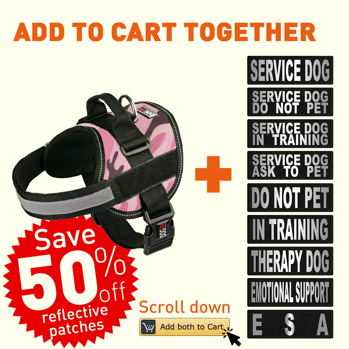 Dog Harness, Reflective No-Pull Adjustable Vest With Handle For Walking, Training, Service Breathable No - Choke Harness For Small, Medium Or Large Dogs Room For Patches Girth 15 To 19 In Pink Camo