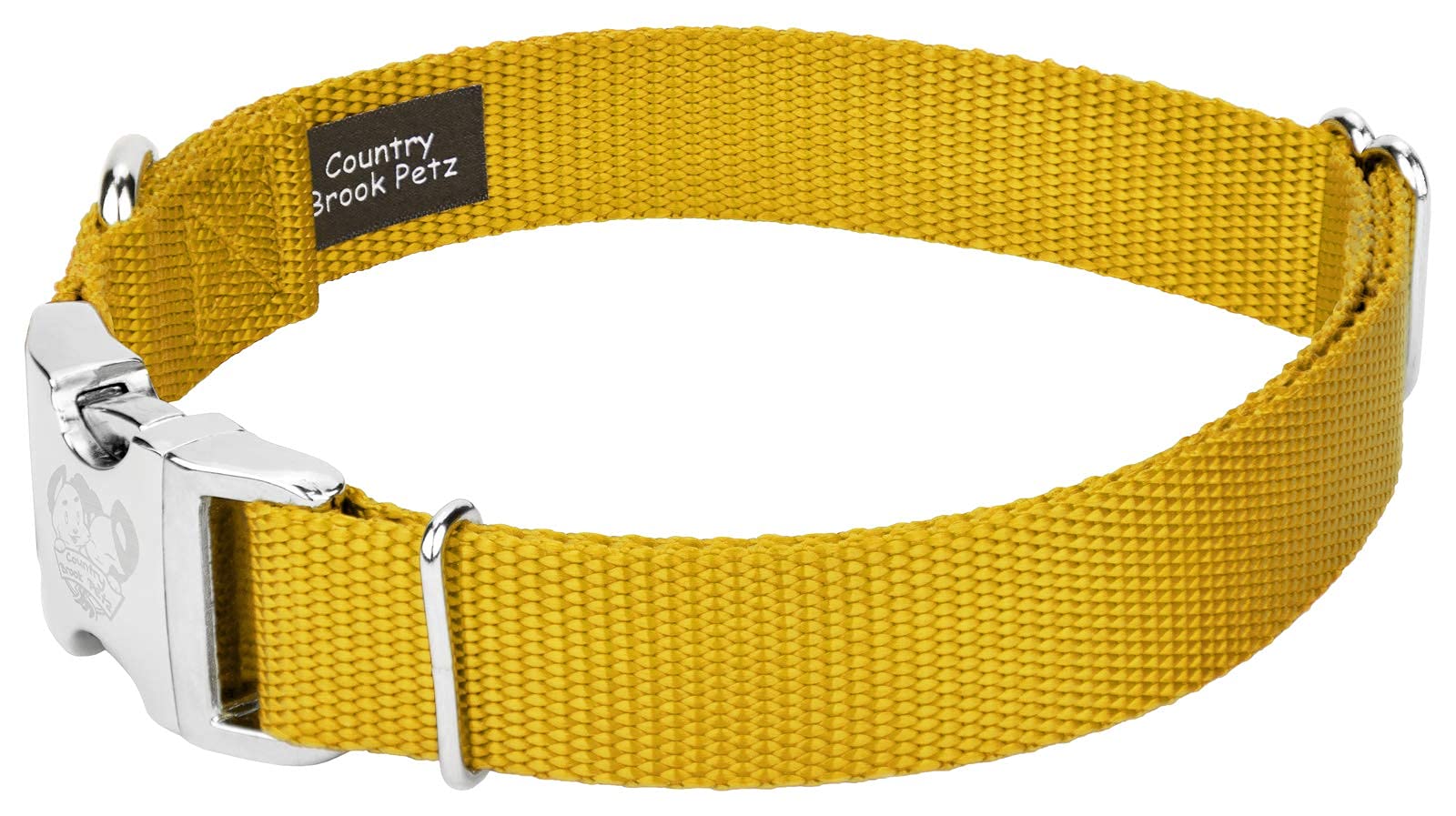 Country Brook Design - Vibrant 30+ Color Selection - Premium Nylon Dog Collar With Metal Buckle (Small, 3/4 Inch, Gold)