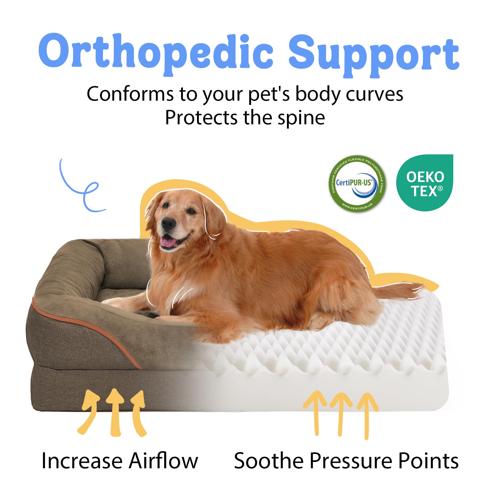 Washable Orthopedic Large Dog Bed - Big Dog Beds With Removable Waterproof Cover And Non-Slip Bottom Xl Large Pet Beds With Bols