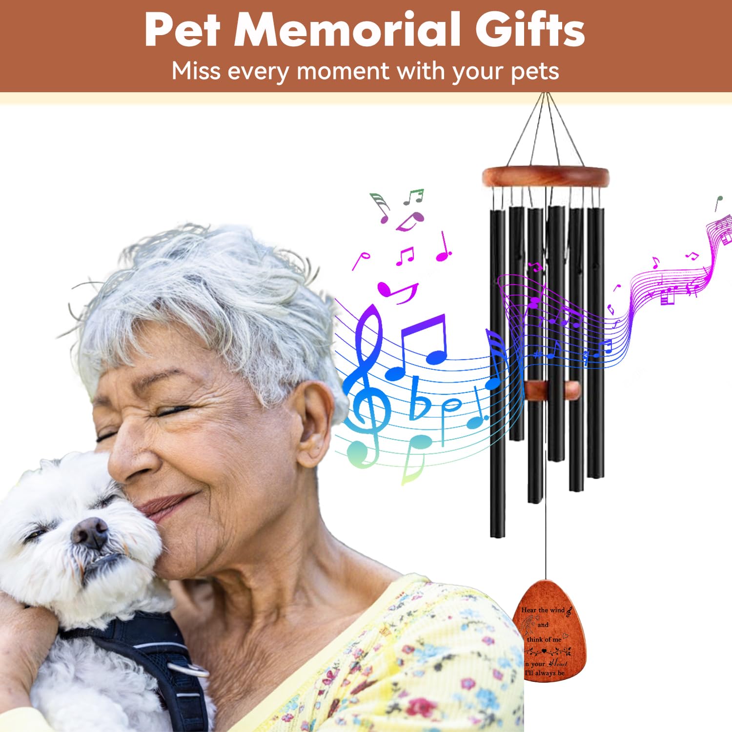 Pet Memorial Wind Chimes, Dog Memorial Gifts - Loss of Dog Sympathy Gift, Pet Passing Away Remembrance Bereavement Gift - in Mem