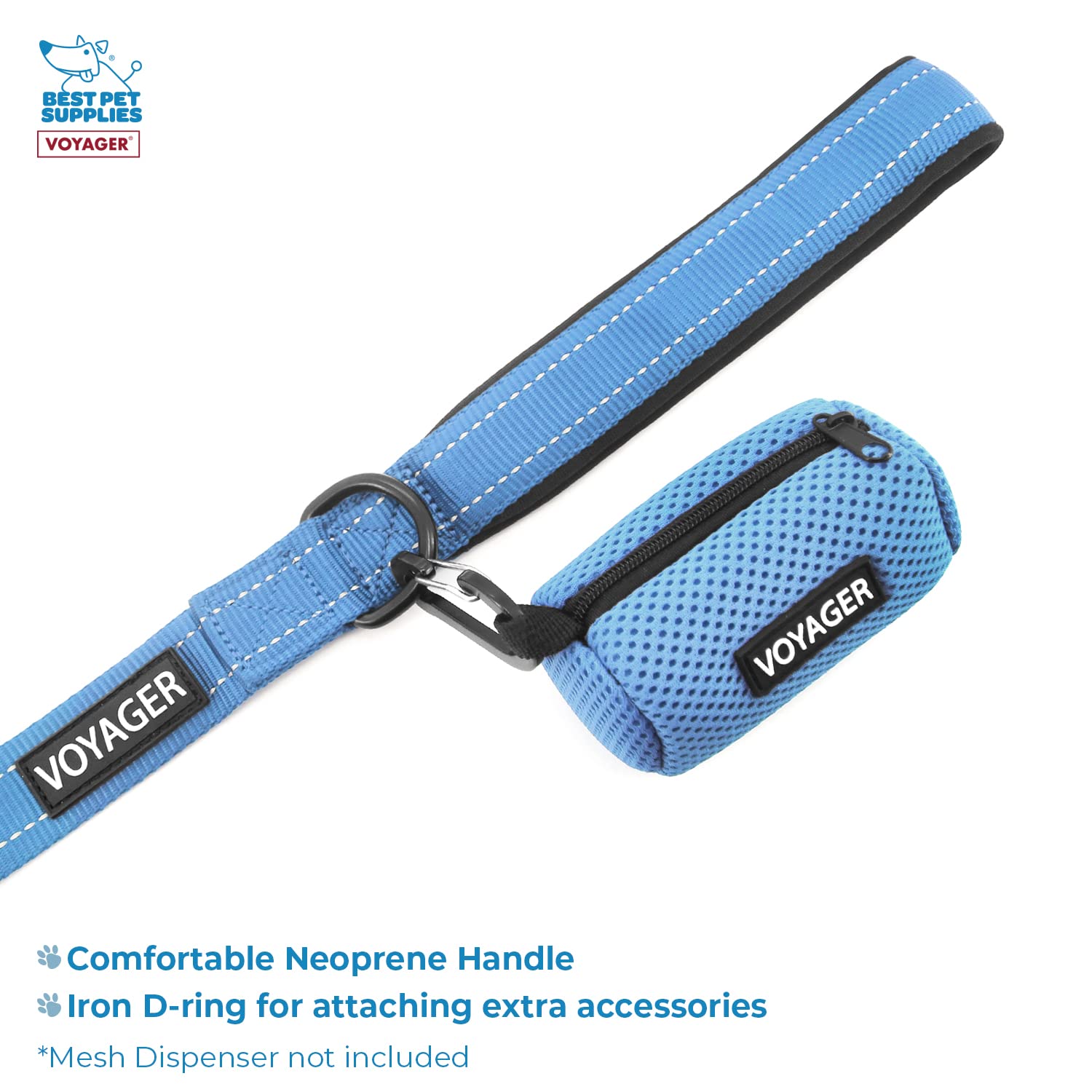 Voyager Step-In Air All Weather Mesh Harness And Reflective Dog 5 Ft Leash Combo With Neoprene Handle, For Small, Medium And Large Breed Puppies By Best Pet Supplies - Leash Harness (Baby Blue), M