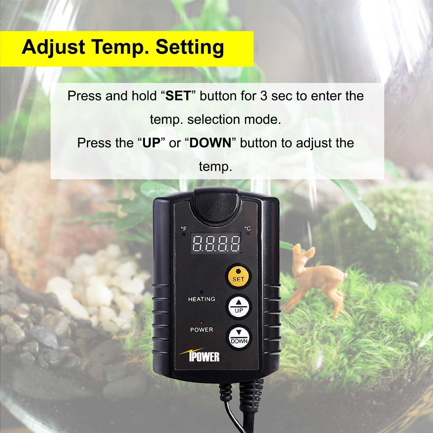 Simple Deluxe 150W Reptile Heat Bulb And 40-108 Degrees Fahrenheit Digital Thermostat Controller Included, For Amphibian Pet & Incubating Chicken, Black