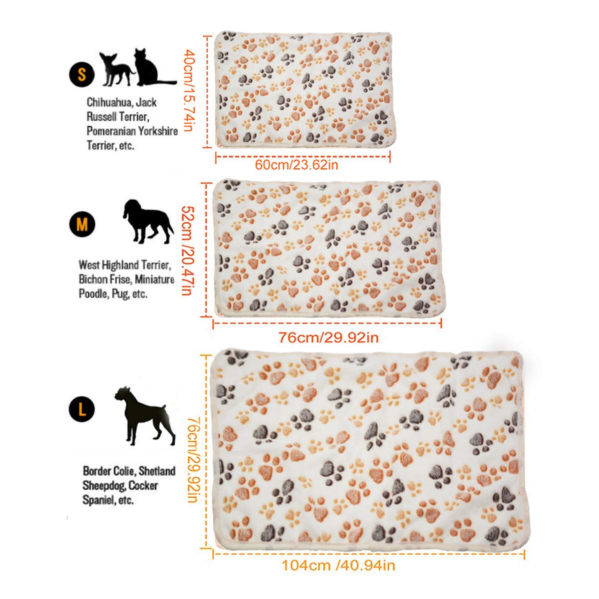Sorkut 1 Pack 3 Puppy Dog Blankets Super Soft Warm Sleep Mat Fluffy Premium Fleece Pet Blanket Flannel Throw For Dog Puppy Cat - Paw Print Beige/Pink/Brown Small(23'X15')