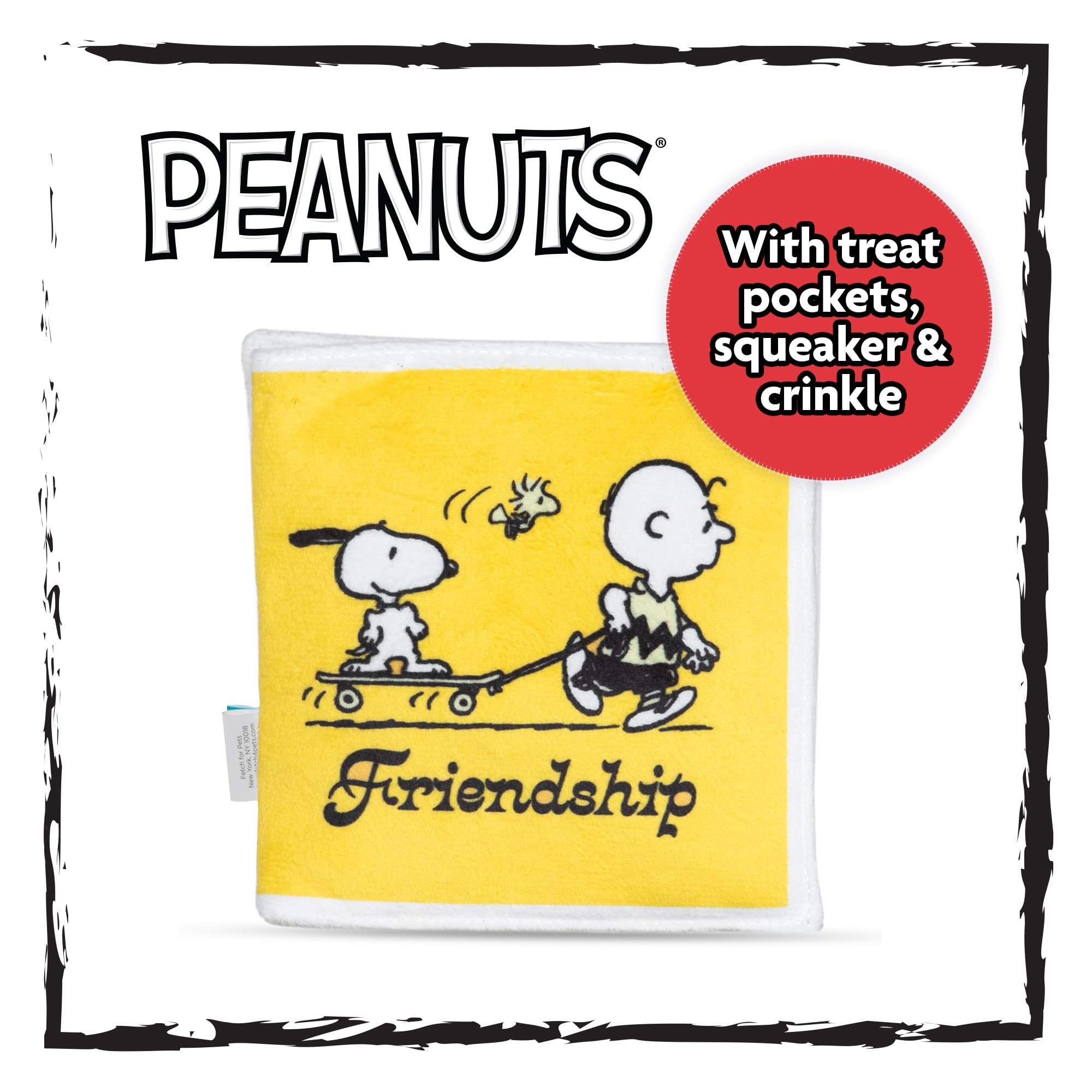 Peanuts for Pets Interactive Crinkle Comic Book Toy with Squeakers & Treat Pockets, 6x6? to 18?, Flattie Crinkle Newspaper, One Size