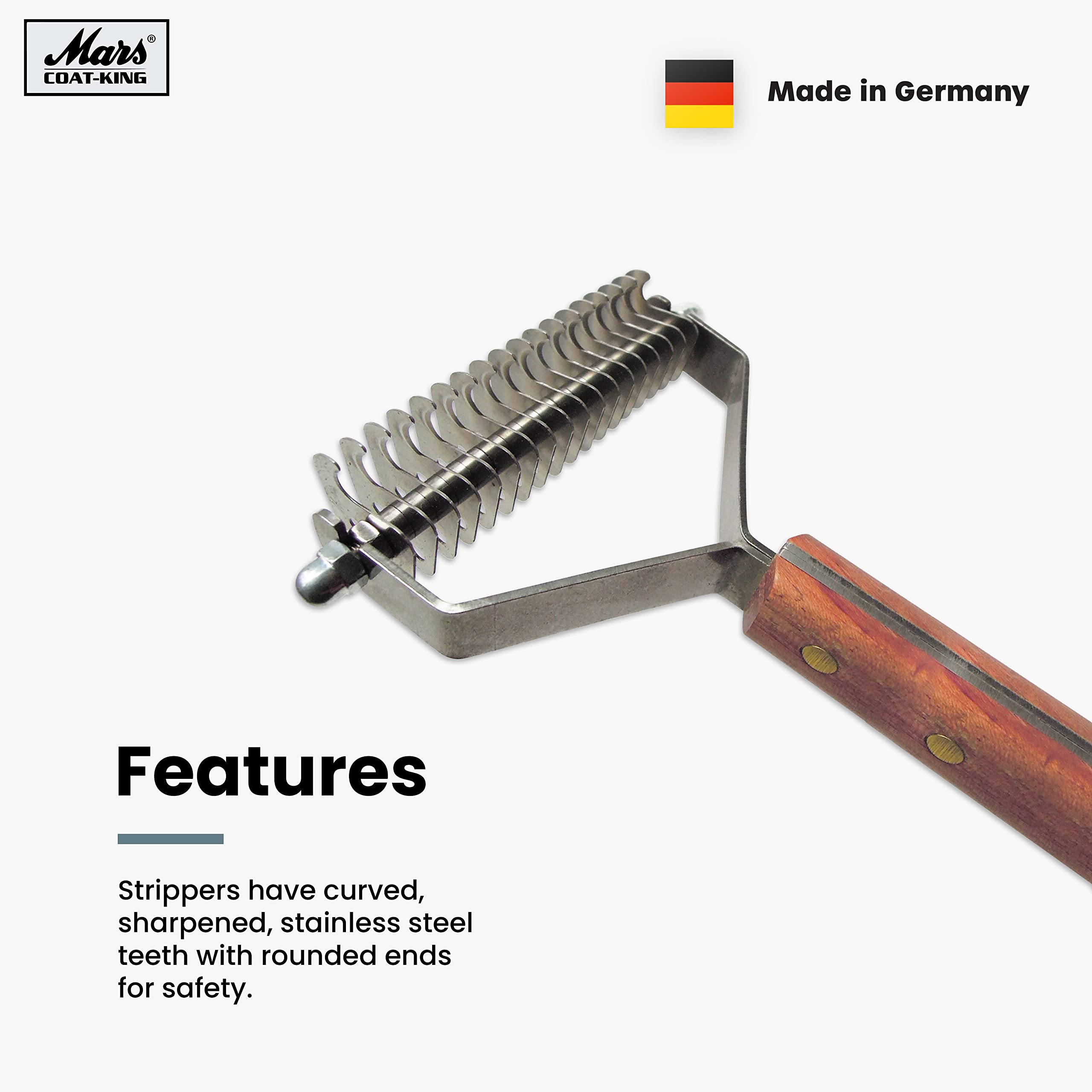 Mars Coat King Double Wide De-Matting Rake Tool for Dogs & Cats, 18-Blade Stainless Steel with Wooden Handle, Grooming Essential