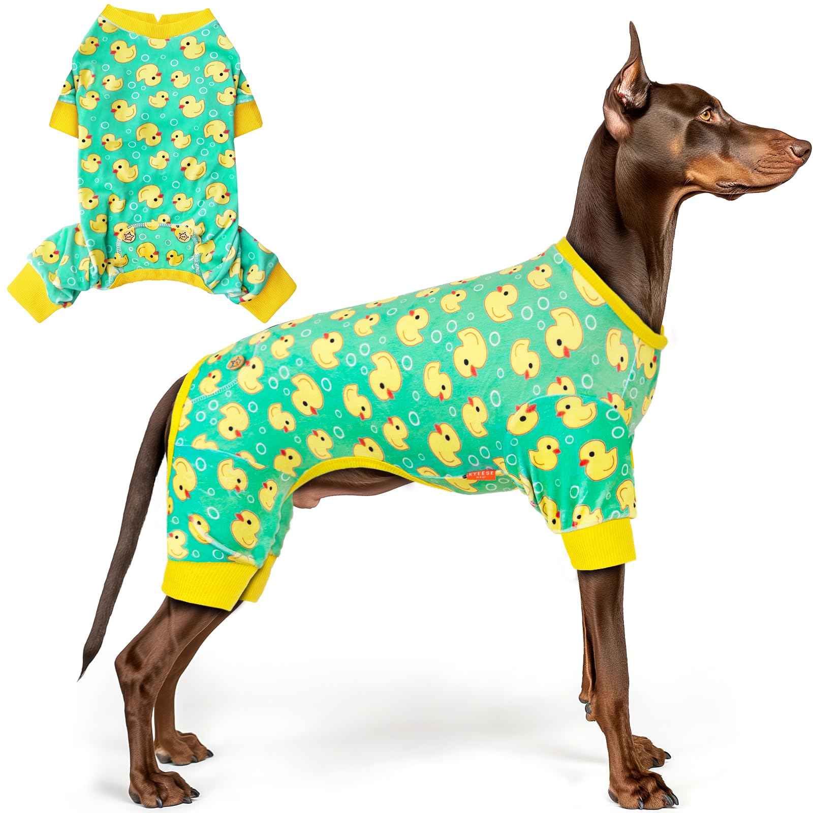 Kyeese Dog Pajamas Yellow Ducks Dog Onesie Dog Coat Dog Pajamas Large Sized Dog Soft Dog Costume Dog Clothes Dog Surgery Recovery Suit Dog Body Suits After Surgery Cat Clothes Large Dog Pajamas