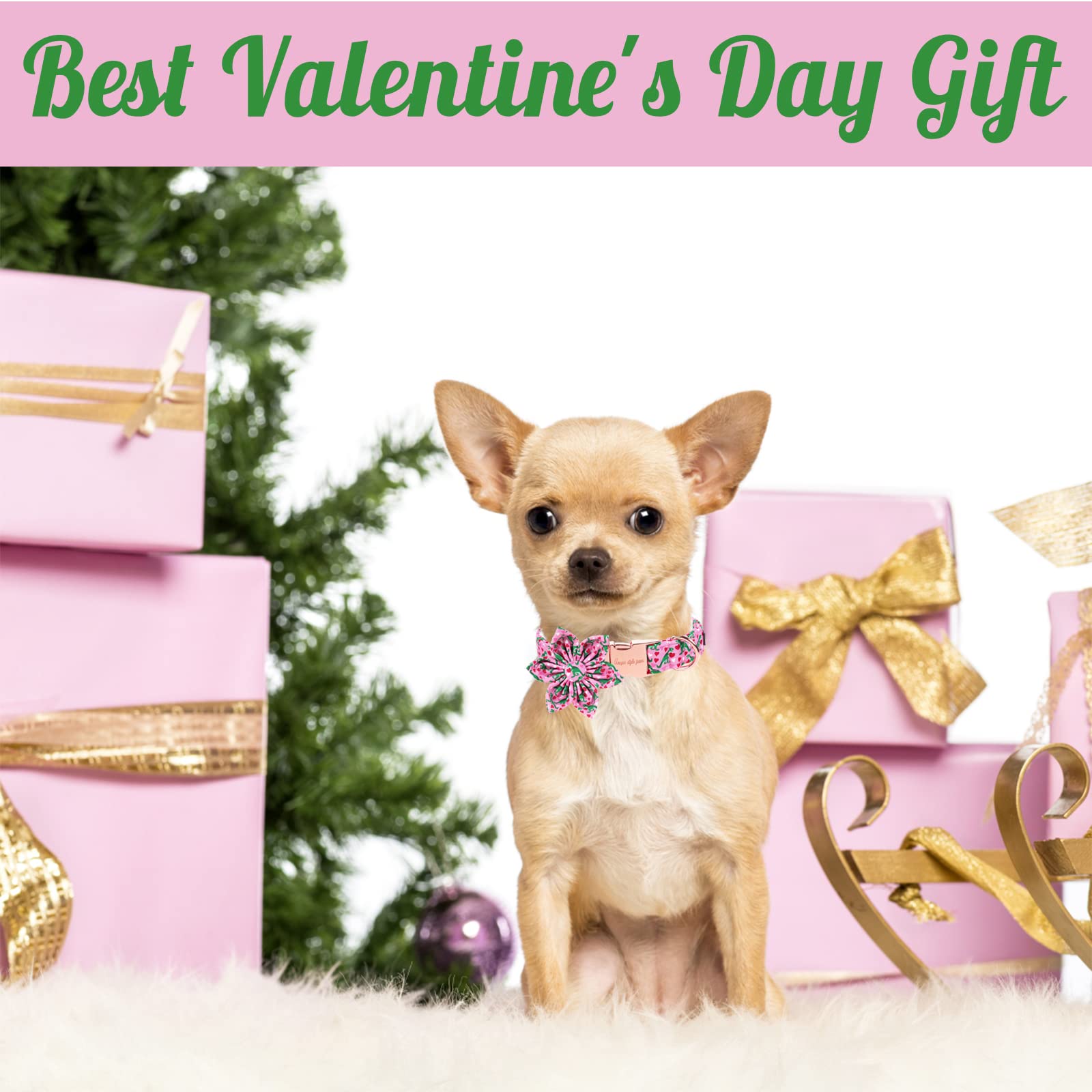 Unique Style Paws Dog Collar With Flower Tie Pink Dinosaur & Heart Puppy Collar Suitable For Small Medium Large Dogs With Adjustable Safety Metal Buckle For Valentine'S Day-S