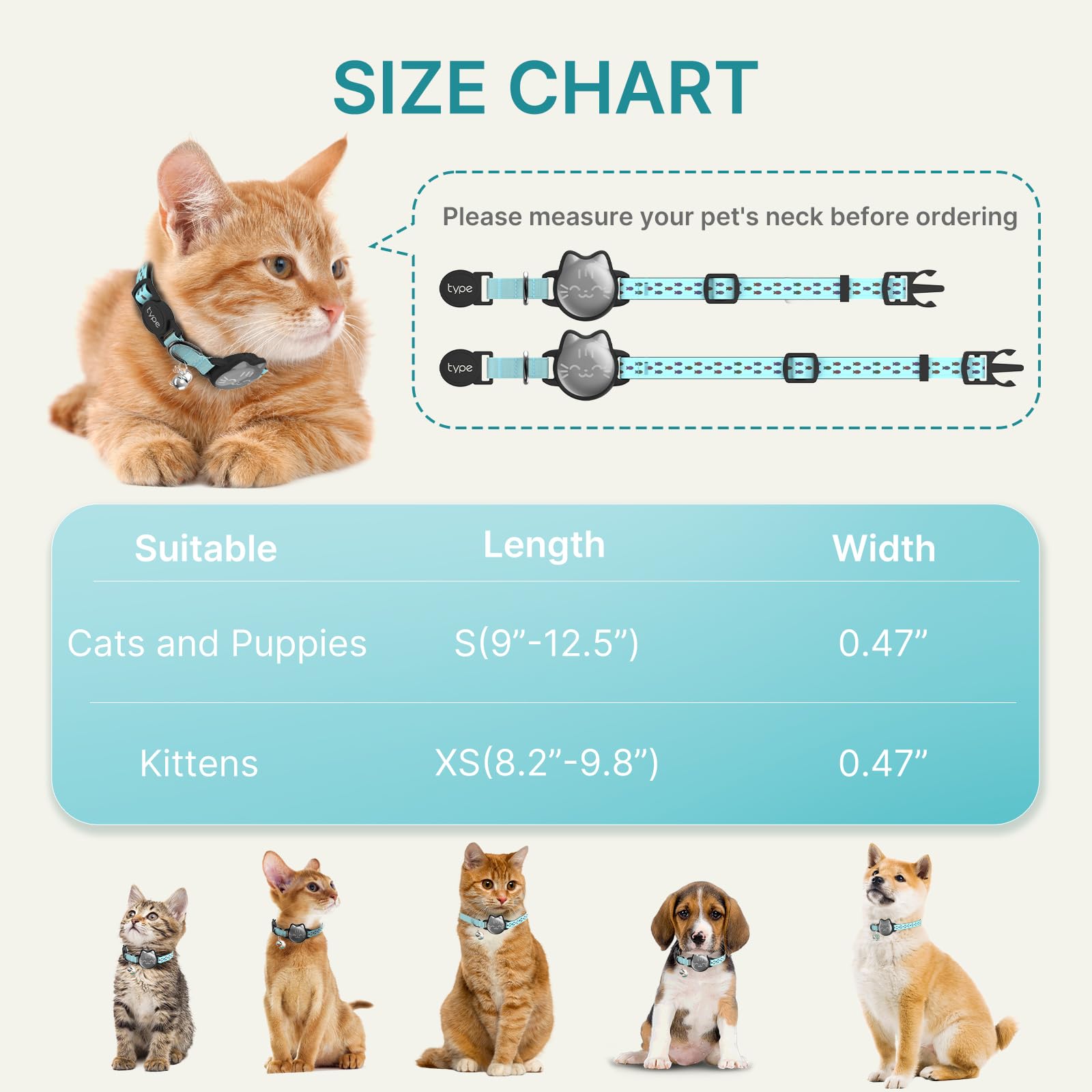 Waterproof Airtag Cat Collar, Breakaway Cat Airtag Collar With Luminous & Reflective Pattern Strap, Lightweight Kitten Collar For Apple Air Tag, Hidden Holder For Gps Tracker - Cats, Kittens (9-13')