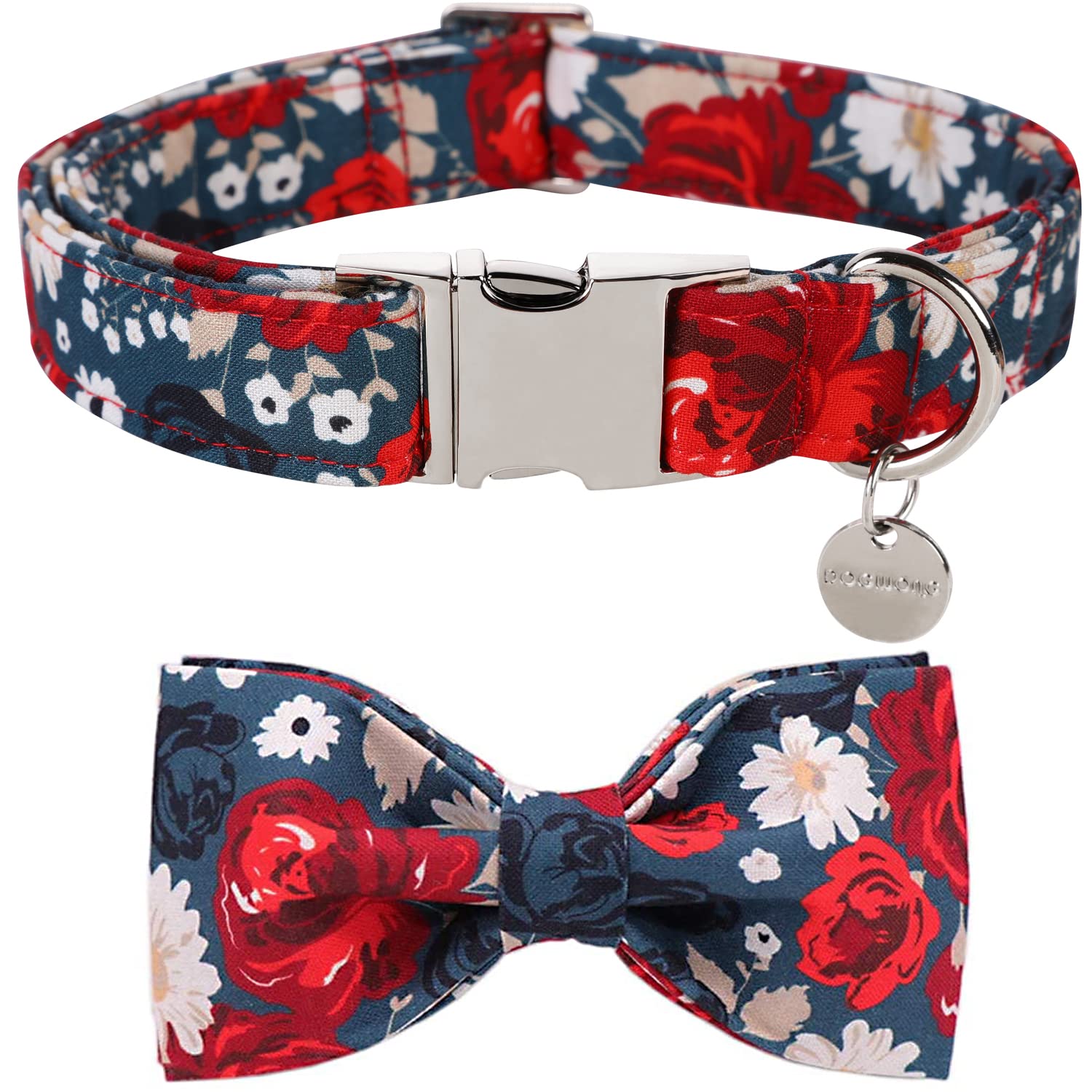 Dogwong Cotton Summer Dog Collars, Floral Dog Collar, Adjustable Heavy Duty Girl Dog Collar With Bow For Small Medium Large Dogs