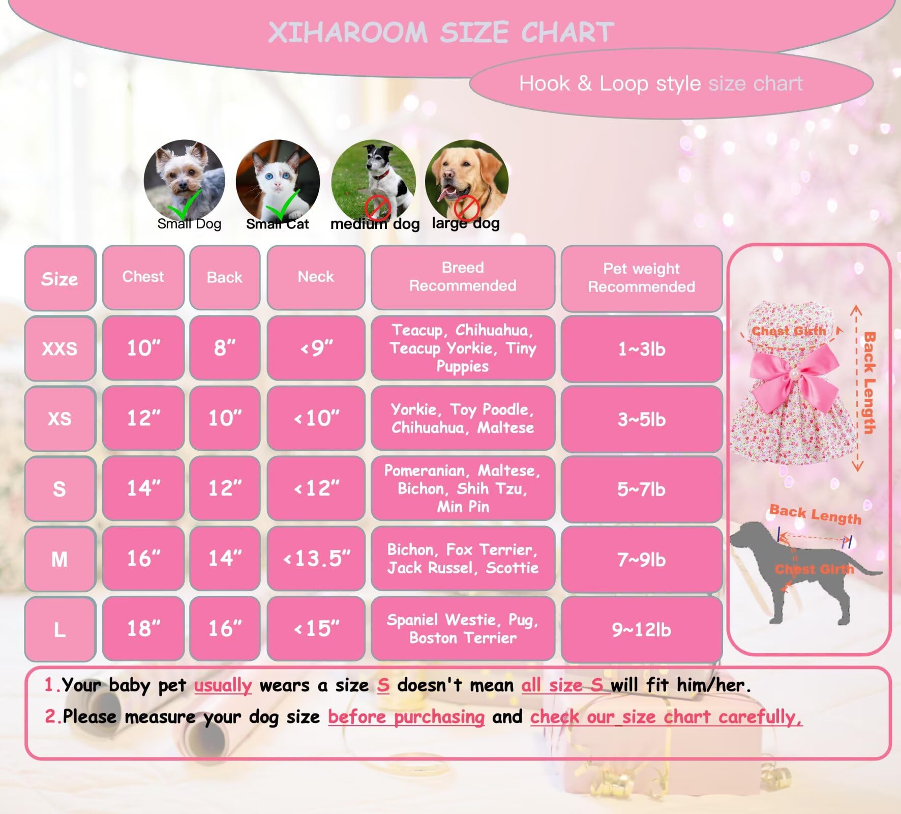 Msnfoasm Floral Print Dog Dress With Satin Bow And Pearl For Small Dogs Girl, Cat Apparel,Pink, X-Small