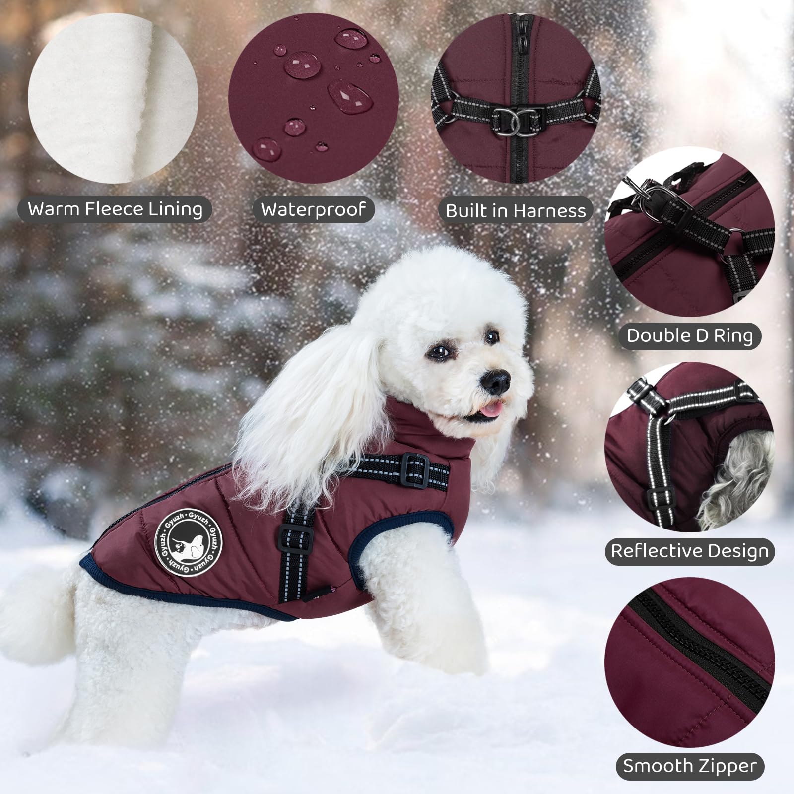 Gyuzh Winter Dog Jacket - Fleece, Waterproof, Reflective Harness For Small To Large Dogs