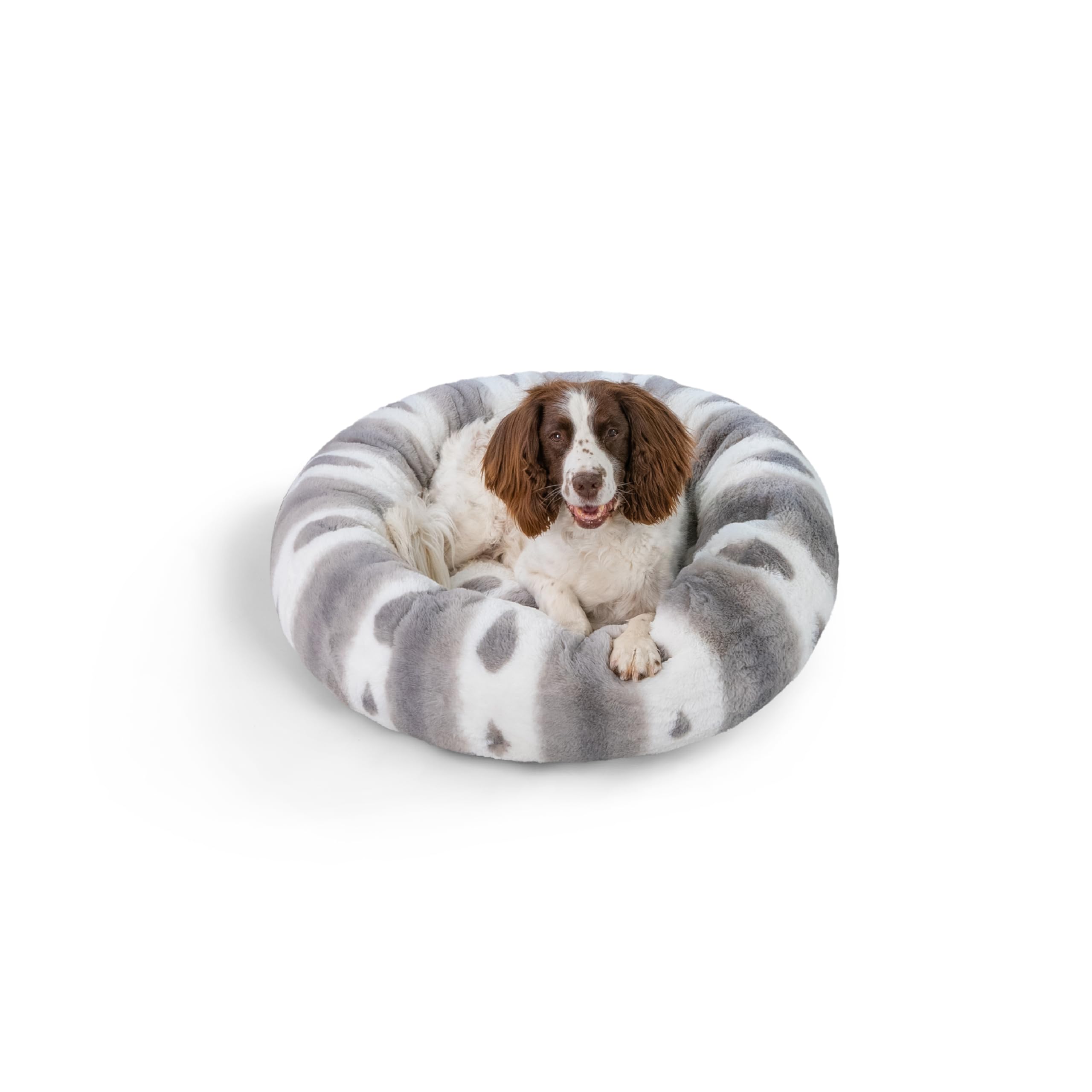 Best Friends By Sheri Patterned Lux Faux Fur Calming Donut Dog Bed, Gray, Medium, 30X30