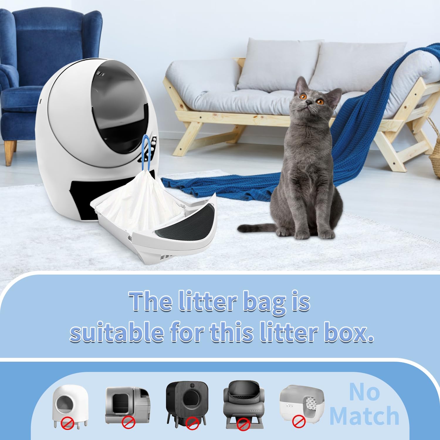 Ferypet 100 Packs Cat Litter Bags With Drawstring, Compatible With Litter-Robot 3/4 Cat Litter Box, Replacement Waste Bags Eplac